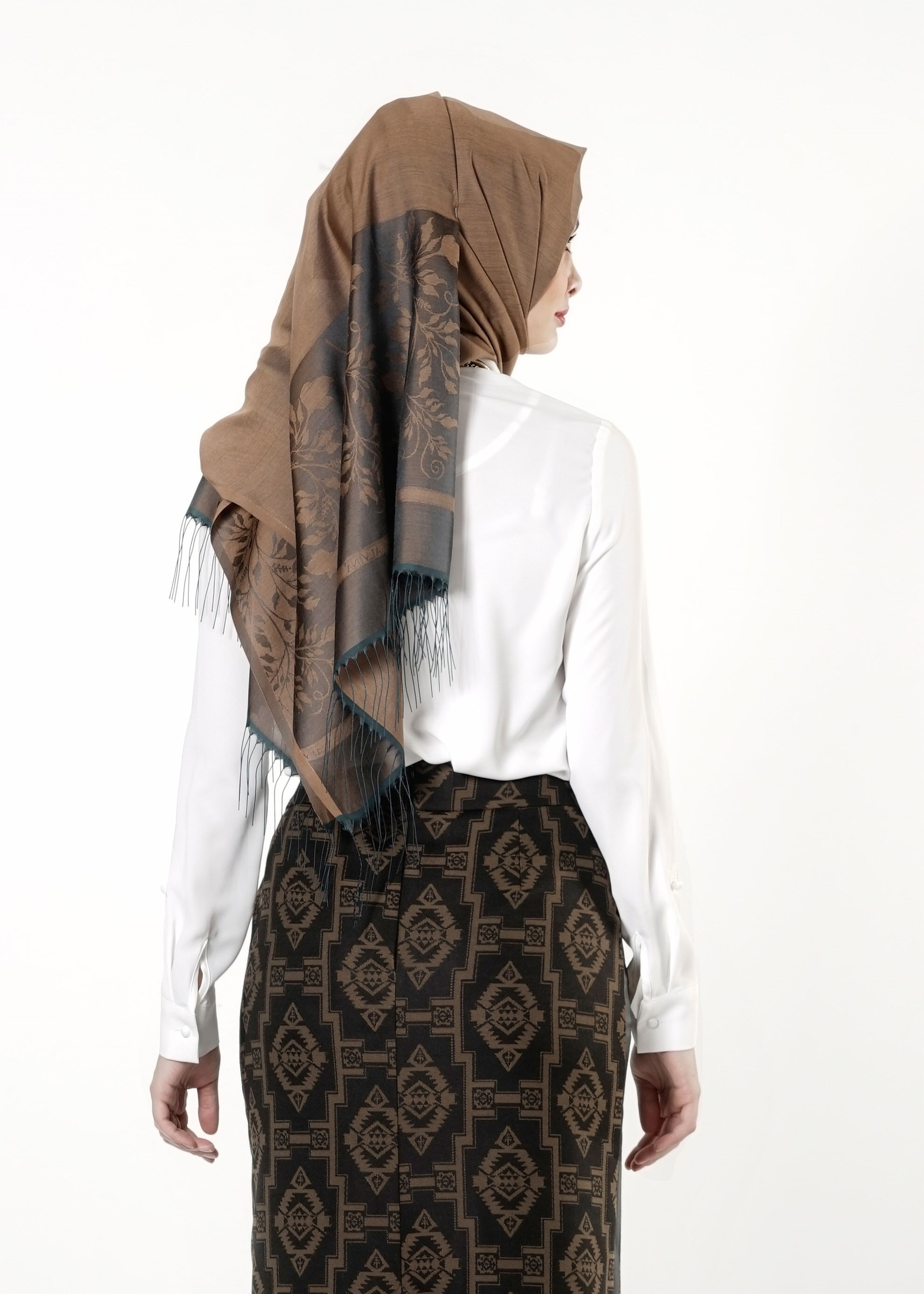 Tesettür giyim KAHVE DESENLİ ETEK 6786 