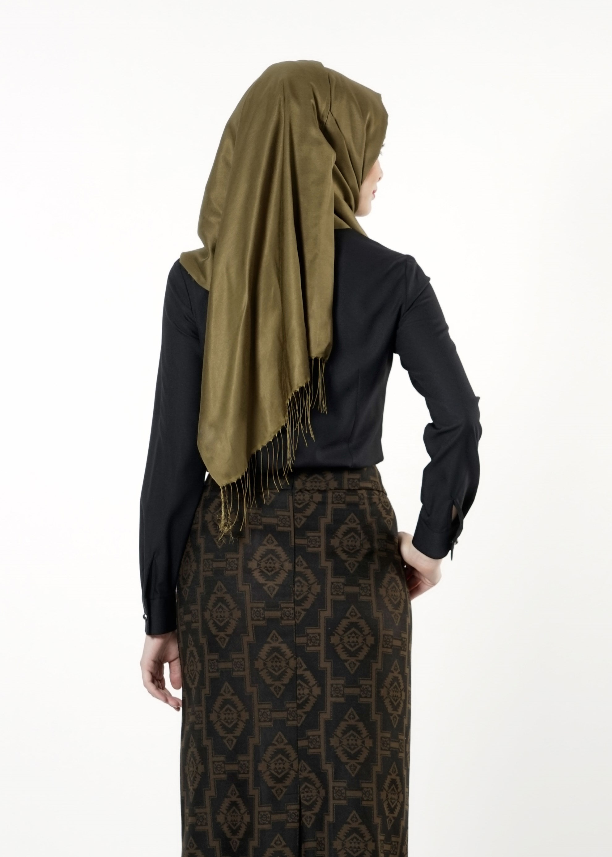 Tesettür giyim HAKİ DESENLİ ETEK 6786 