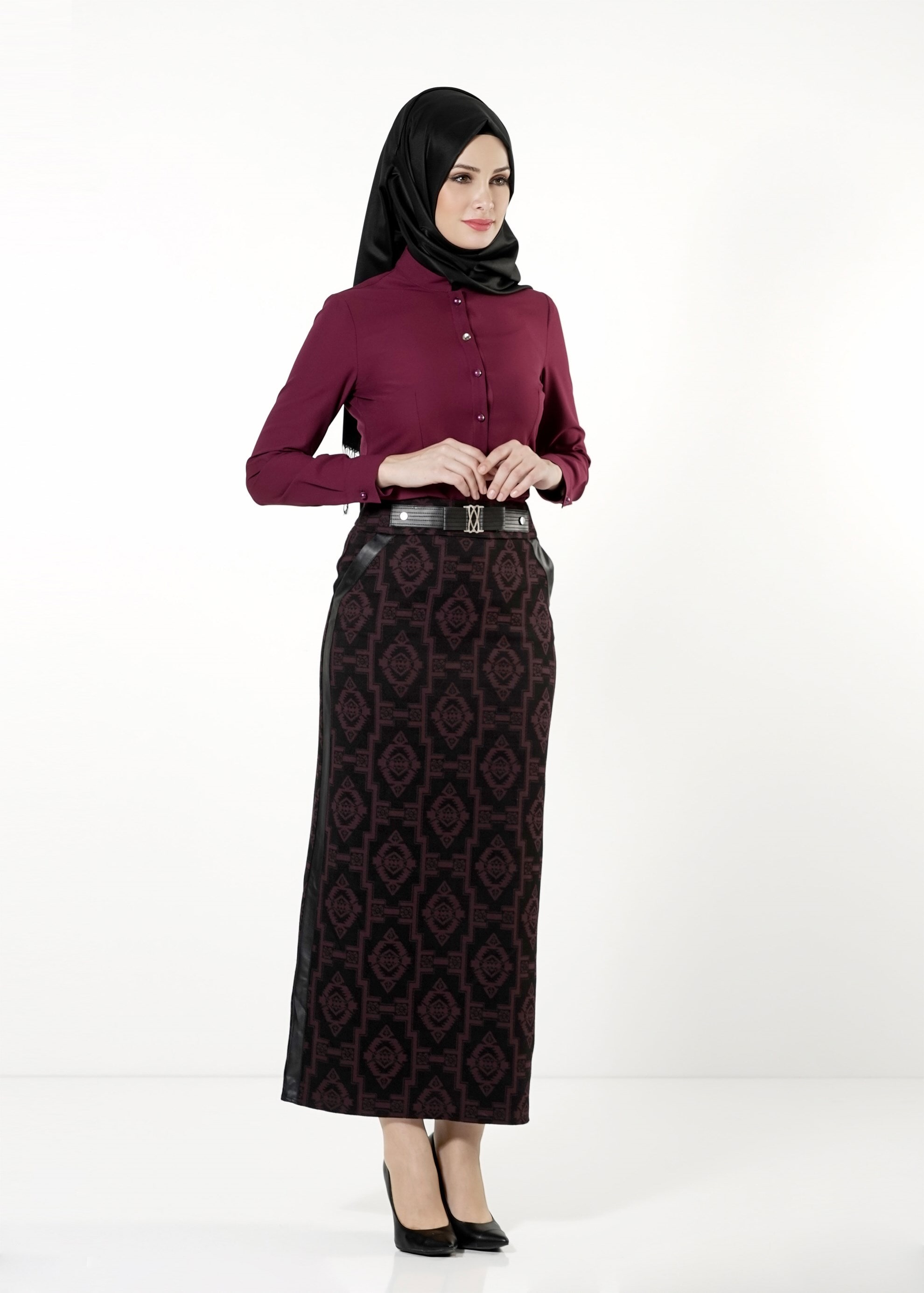 Tesettür giyim MÜRDÜM DESENLİ ETEK 6786 