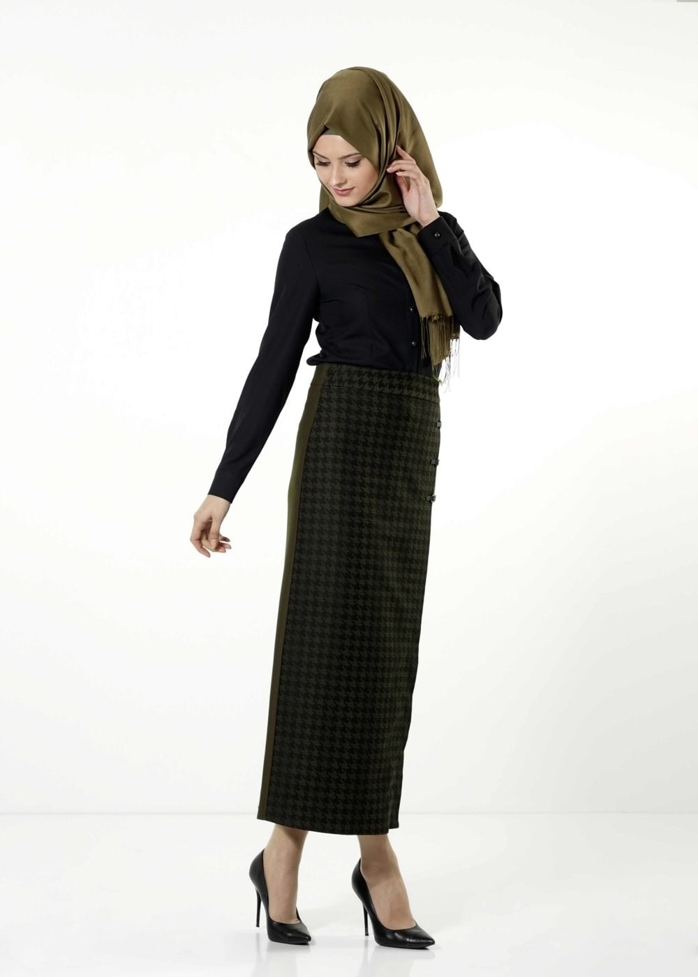 Tesettür giyim HAKİ 6787 ETEK