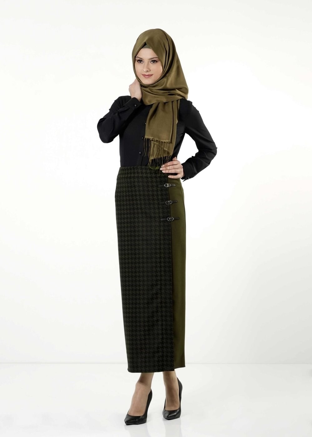 Tesettür giyim HAKİ 6787 ETEK