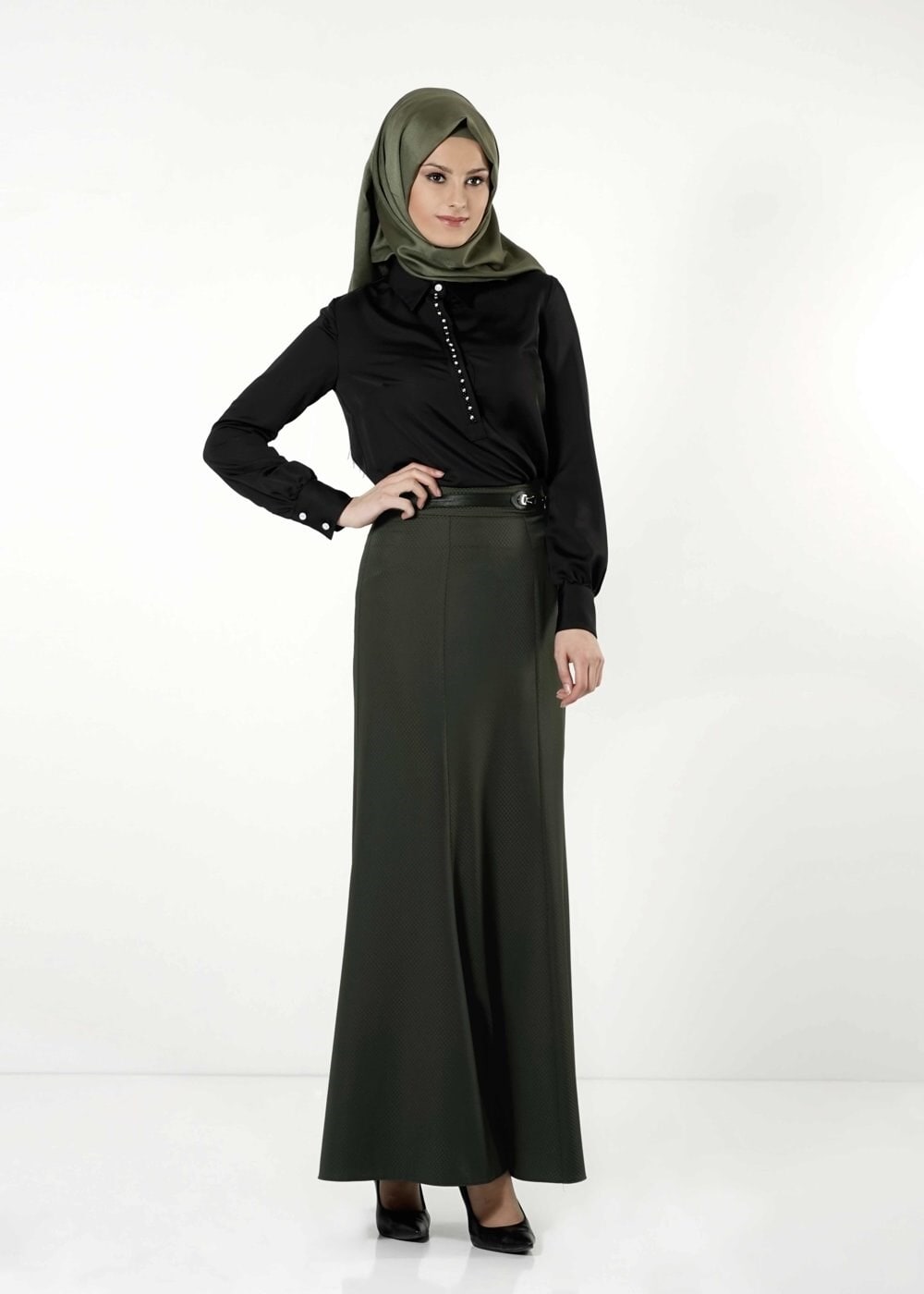 Tesettür giyim HAKİ BALIK KESİM ETEK 6788 