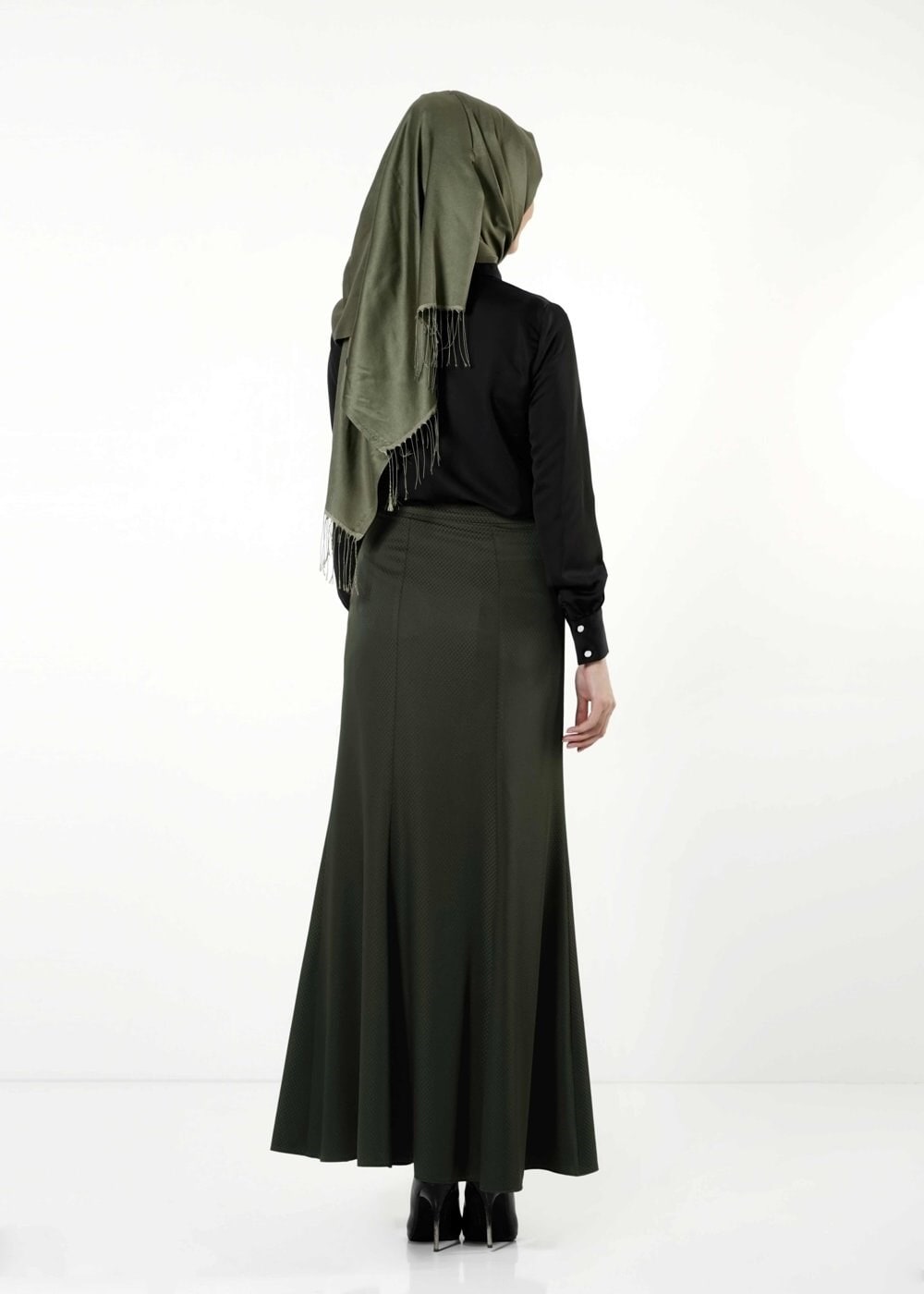 Tesettür giyim HAKİ BALIK KESİM ETEK 6788 