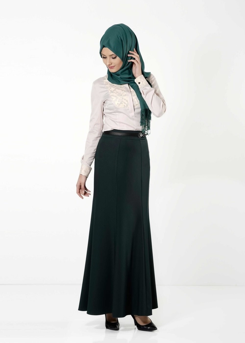 Tesettür giyim YEŞİL BALIK KESİM ETEK 6788 
