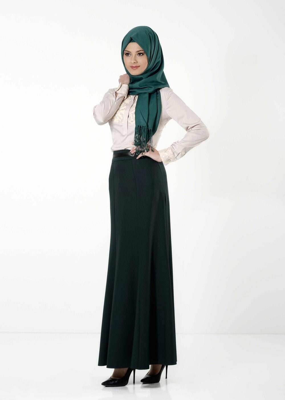 Tesettür giyim YEŞİL BALIK KESİM ETEK 6788 