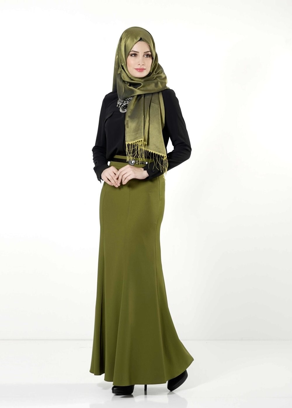 Tesettür giyim YEŞİL BALIK KESİM ETEK 6788 