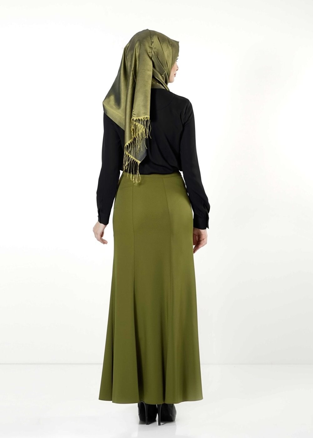 Tesettür giyim YEŞİL BALIK KESİM ETEK 6788 