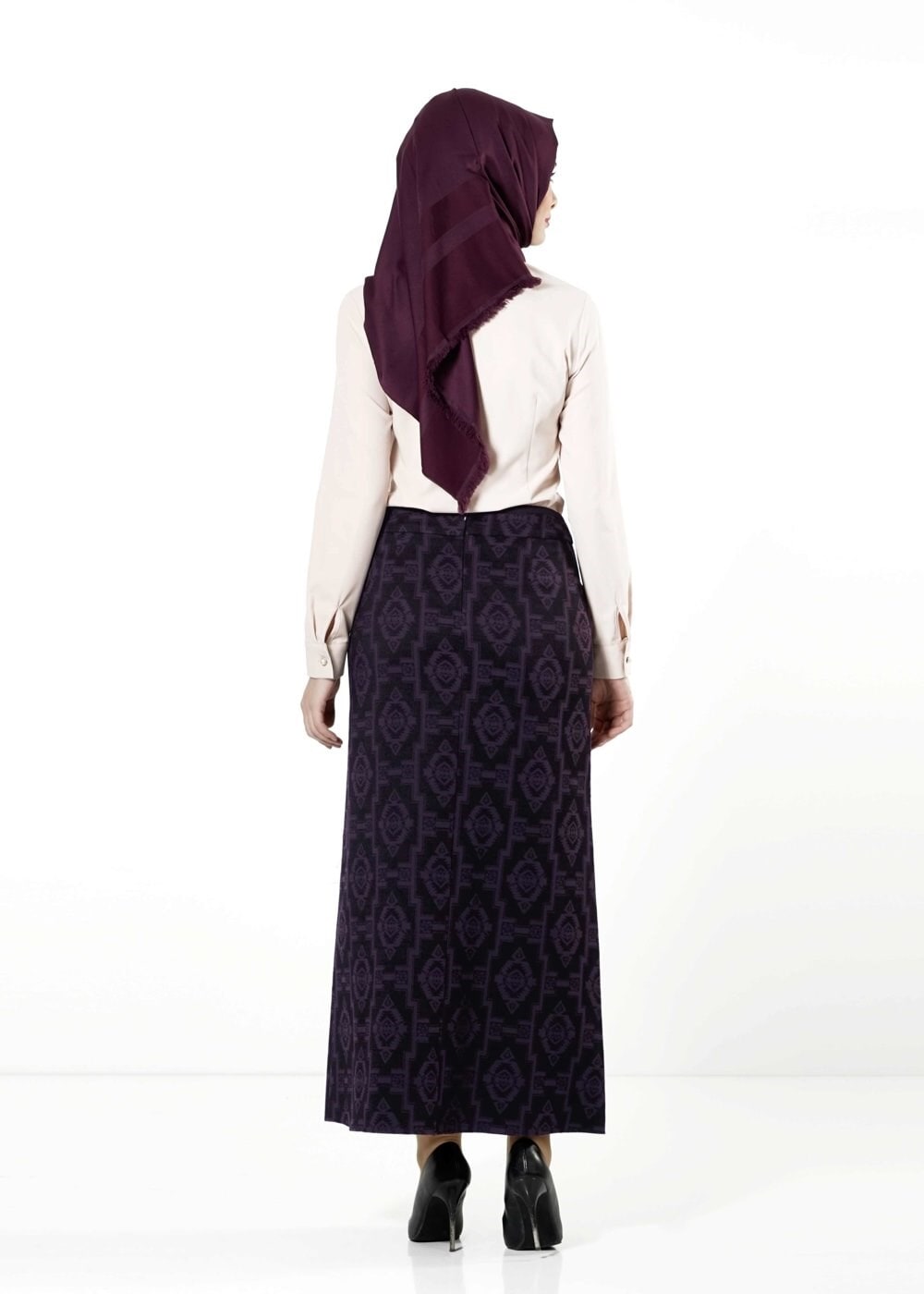 Tesettür giyim MOR DESENLİ ETEK 6789 