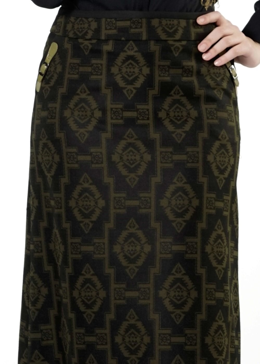 Tesettür giyim HAKİ DESENLİ ETEK 6789 