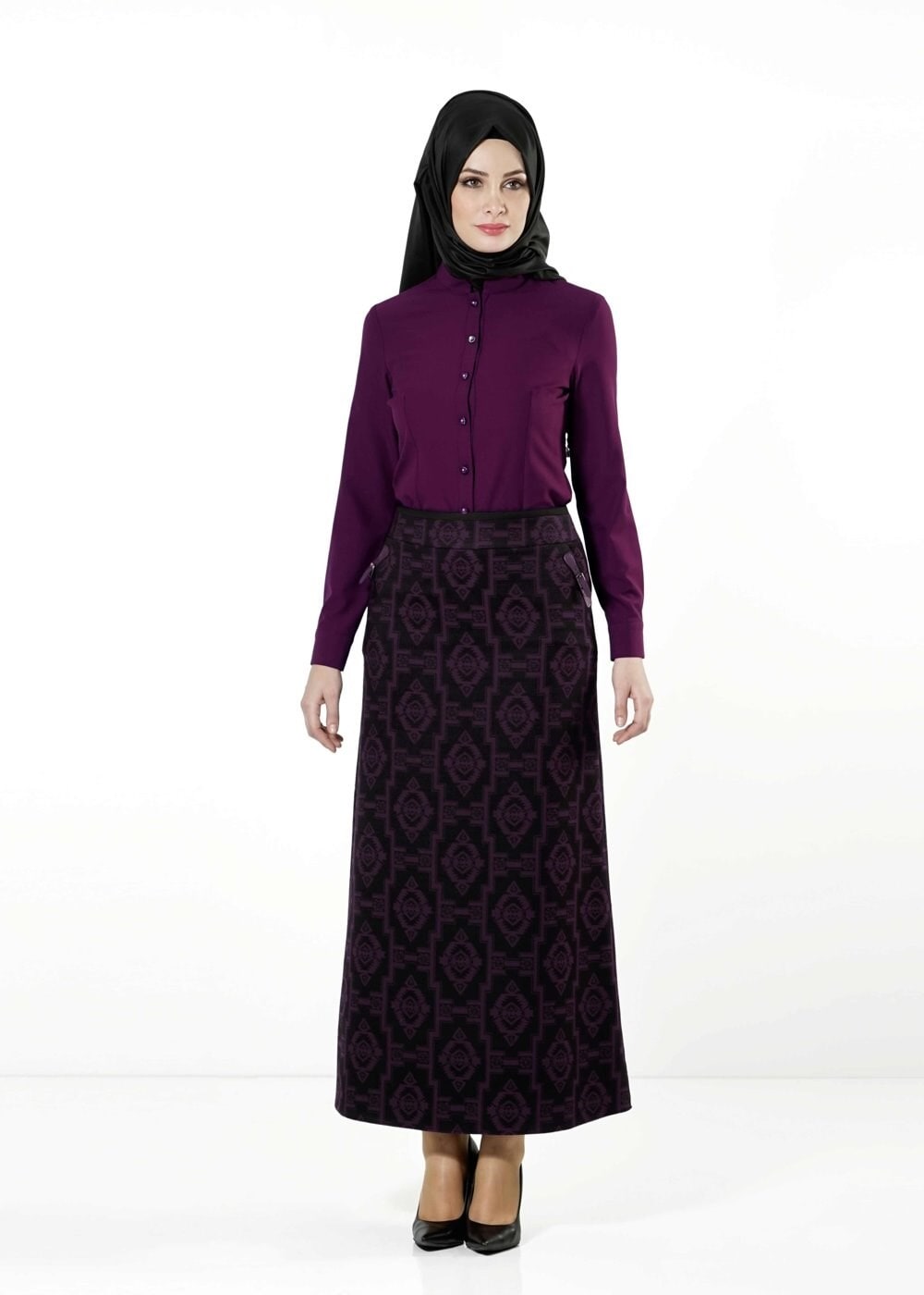 Tesettür giyim MÜRDÜM DESENLİ ETEK 6789 