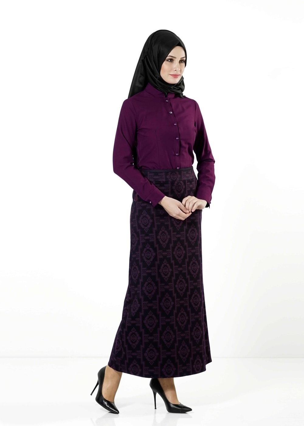 Tesettür giyim MÜRDÜM DESENLİ ETEK 6789 