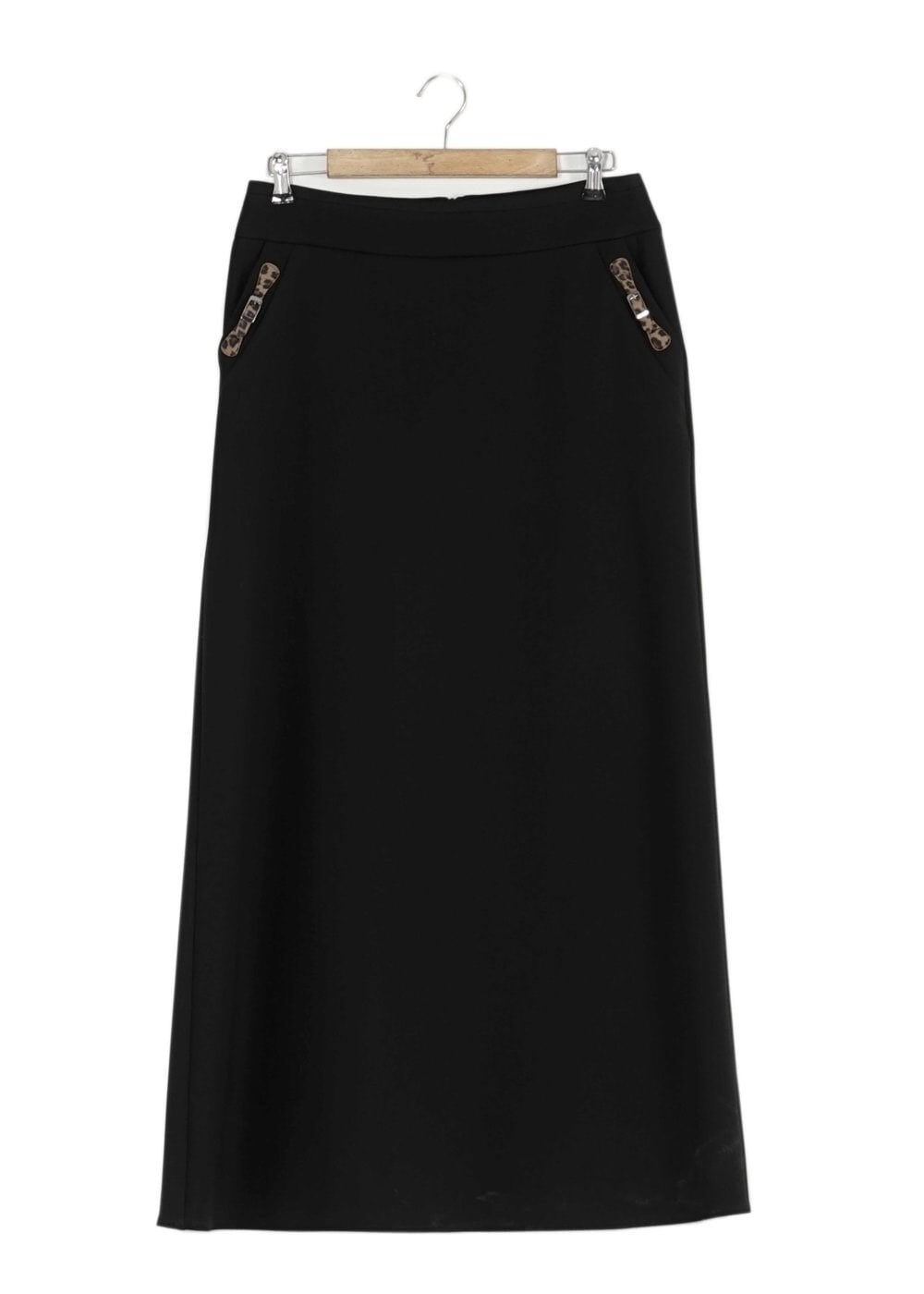 Tesettür giyim SİYAH LEOPAR DESEN DETAYLI ETEK 6790 