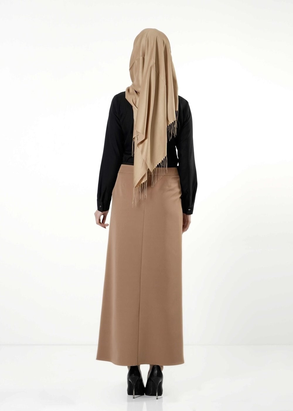 Tesettür giyim KAHVE LEOPAR DESEN DETAYLI ETEK 6790 