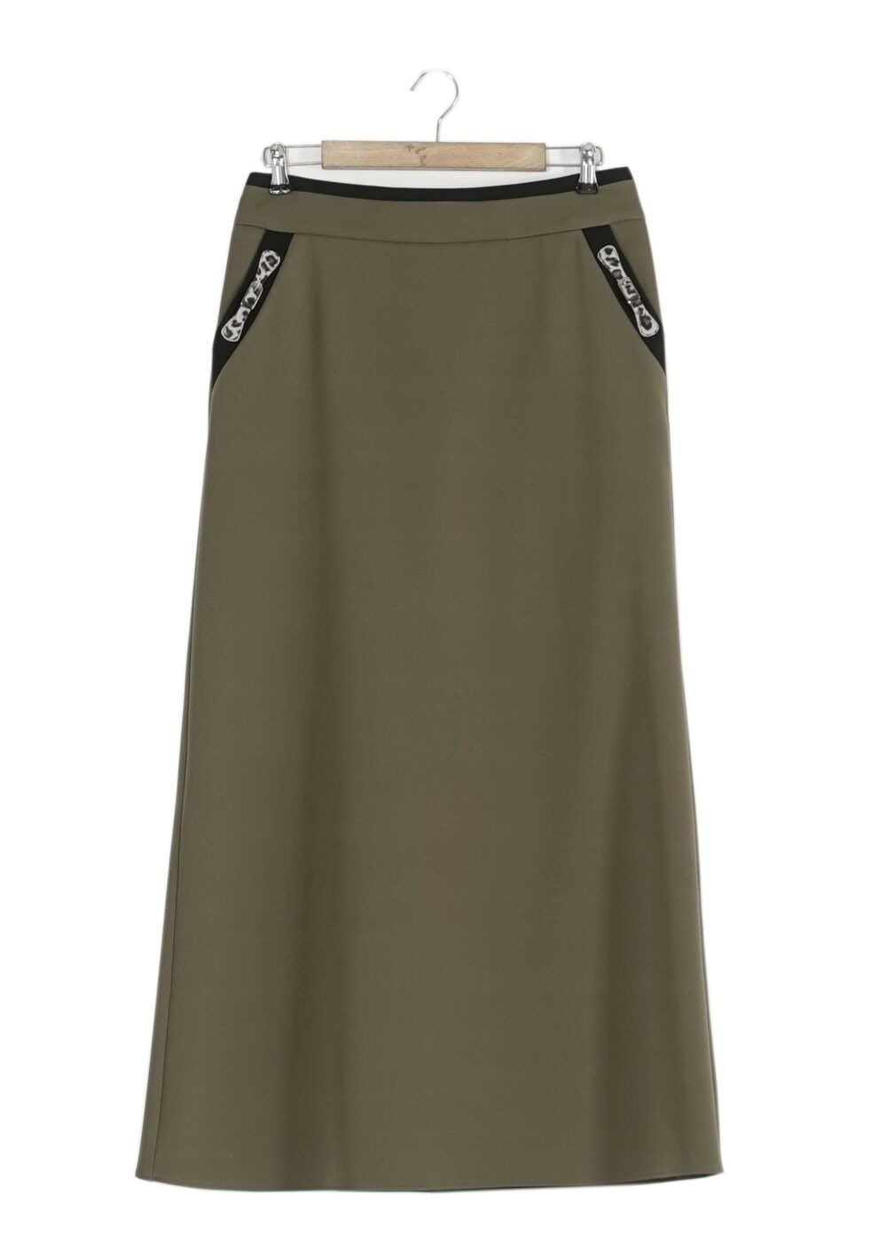 Tesettür giyim HAKİ LEOPAR DESEN DETAYLI ETEK 6790 