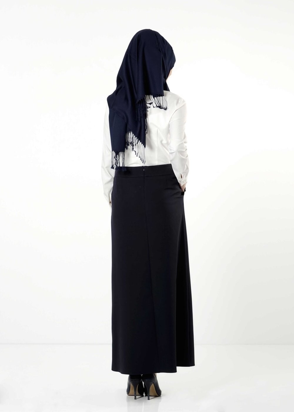 Tesettür giyim LACİVERT LEOPAR DESEN DETAYLI ETEK 6790 