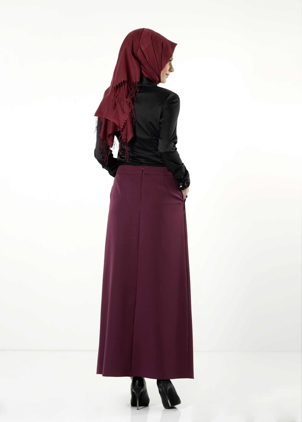 Tesettür giyim BORDO LEOPAR DESEN DETAYLI ETEK 6790 