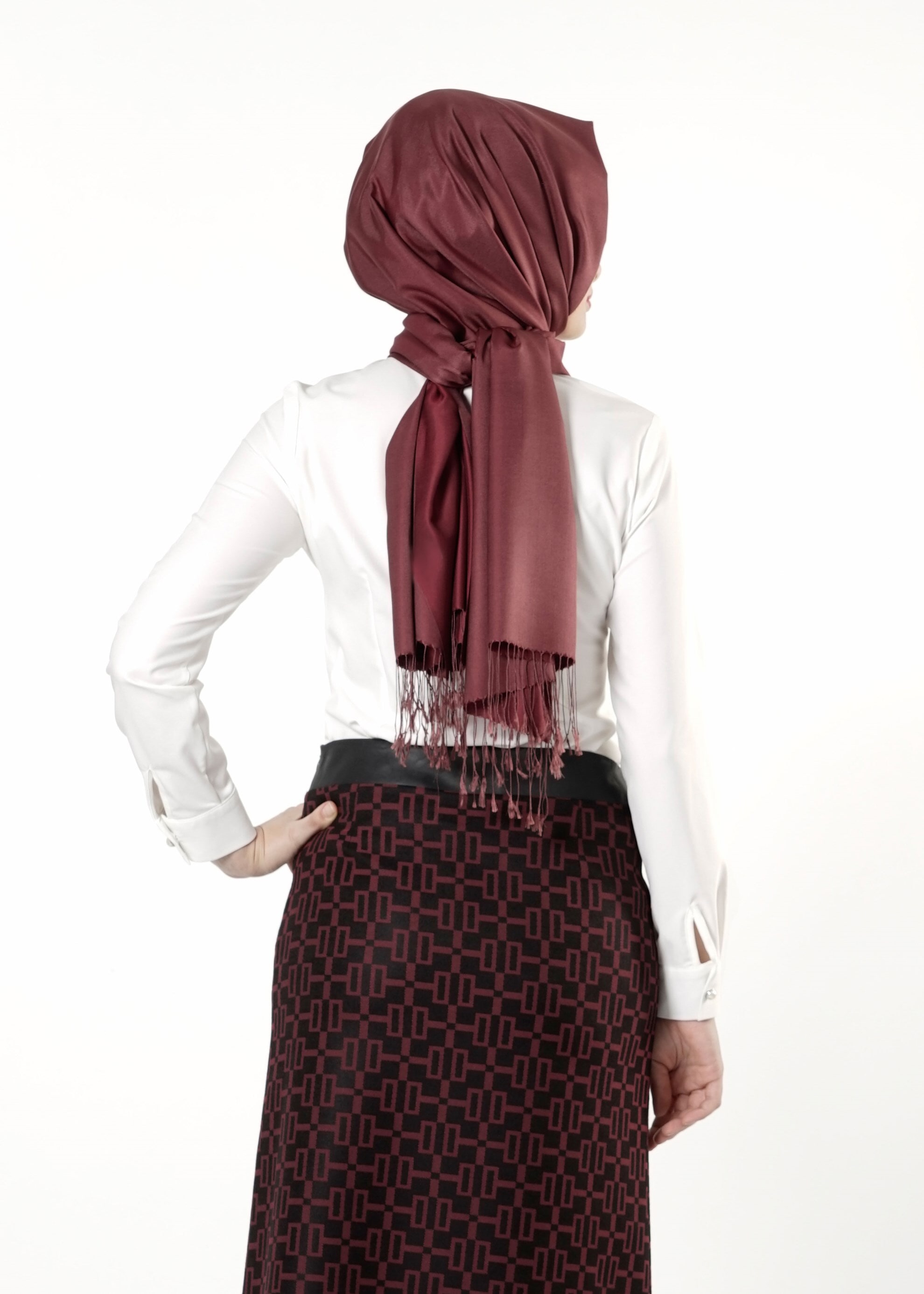 Tesettür giyim BORDO DESENLİ ETEK 6791 