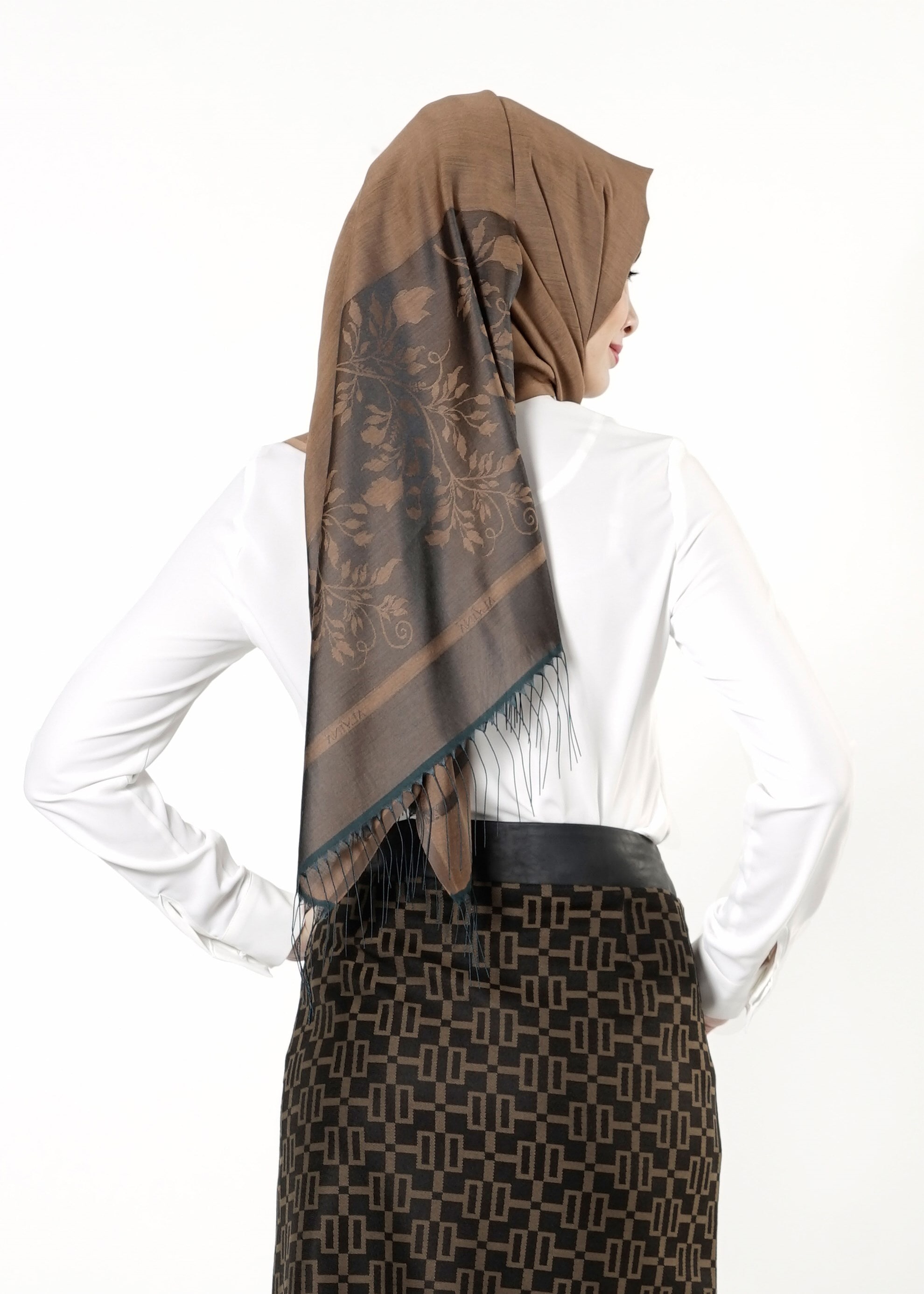 Tesettür giyim KAHVE DESENLİ ETEK 6791 