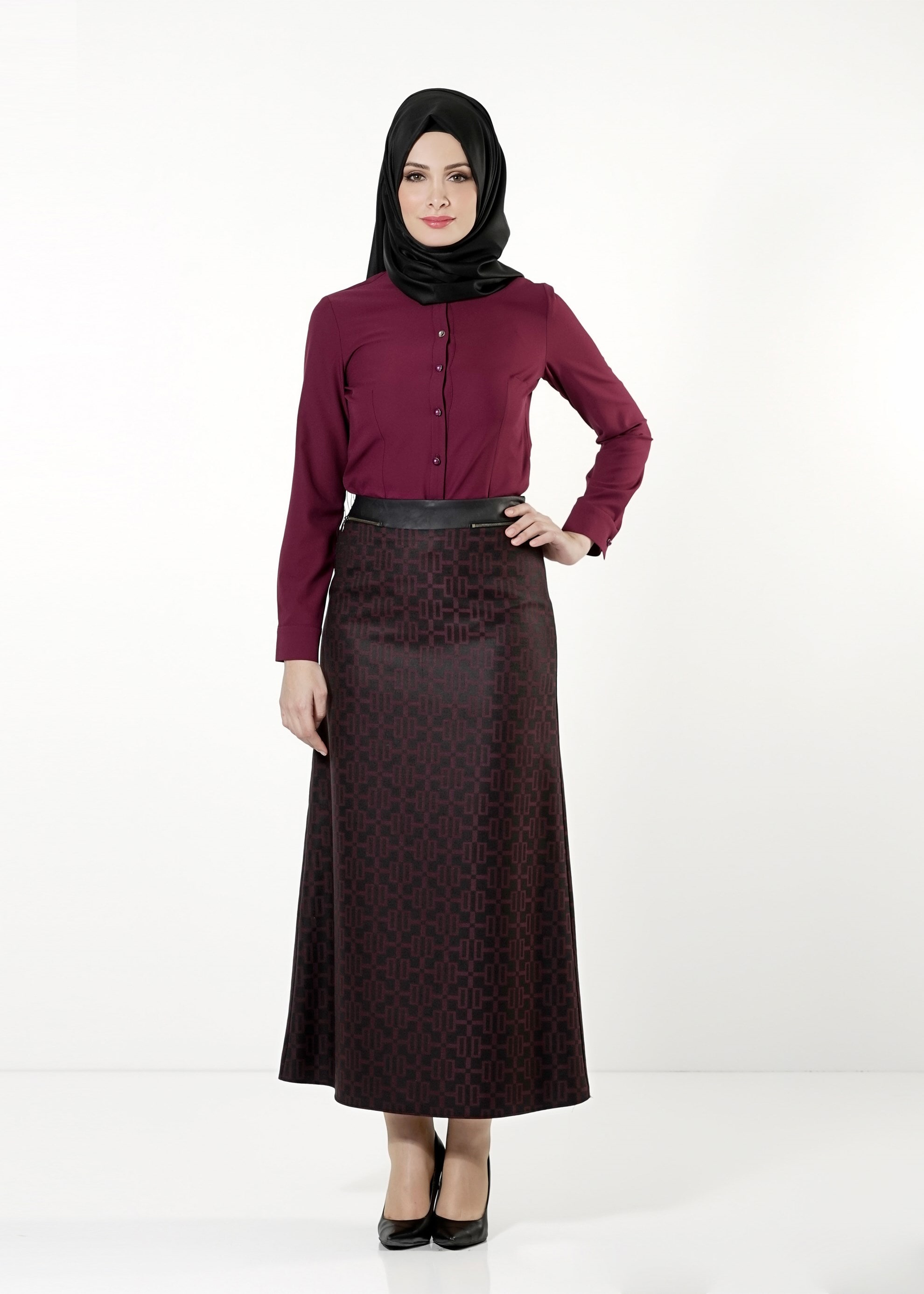 Tesettür giyim MÜRDÜM DESENLİ ETEK 6791 