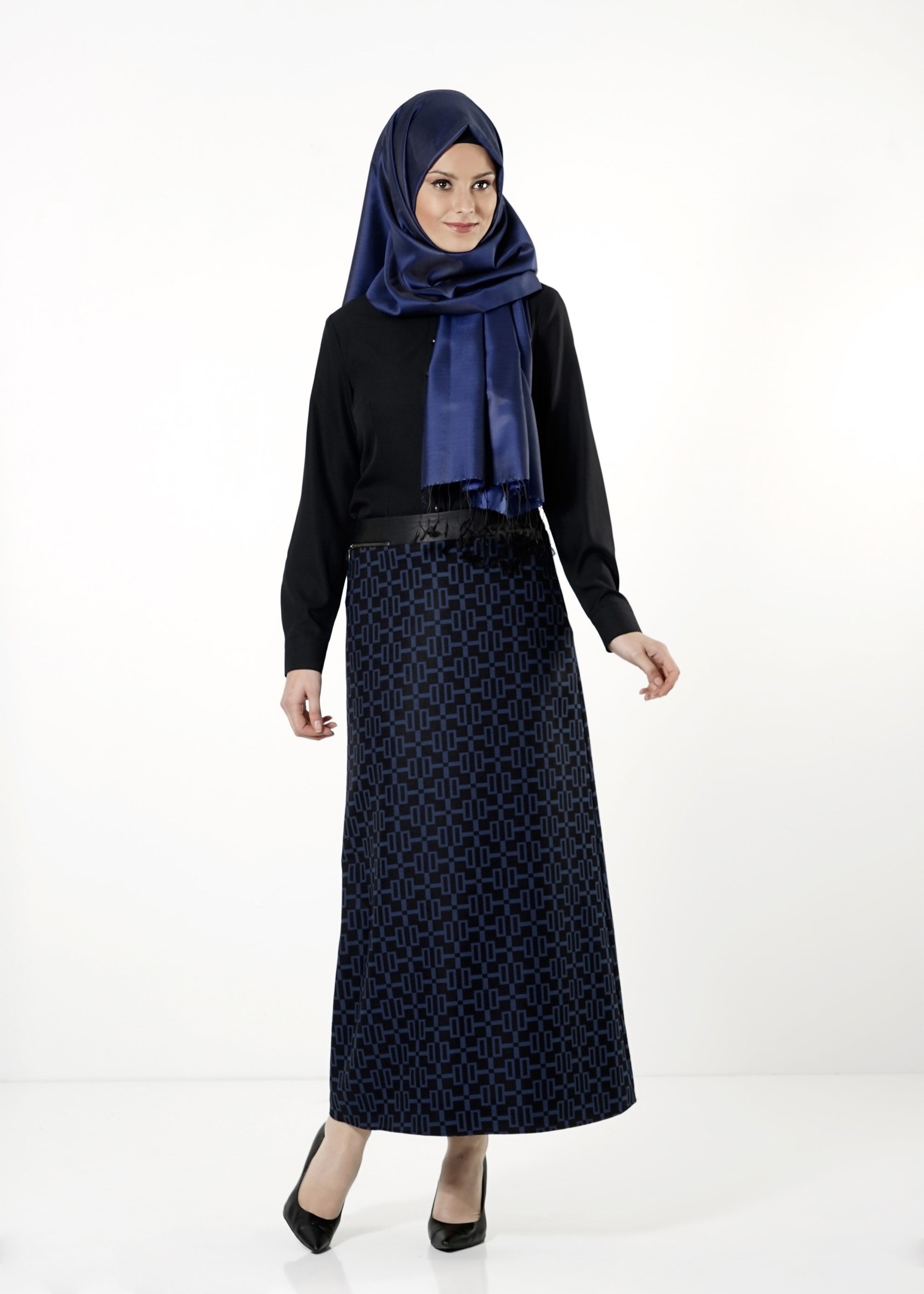 Tesettür giyim LACİVERT DESENLİ ETEK 6791 