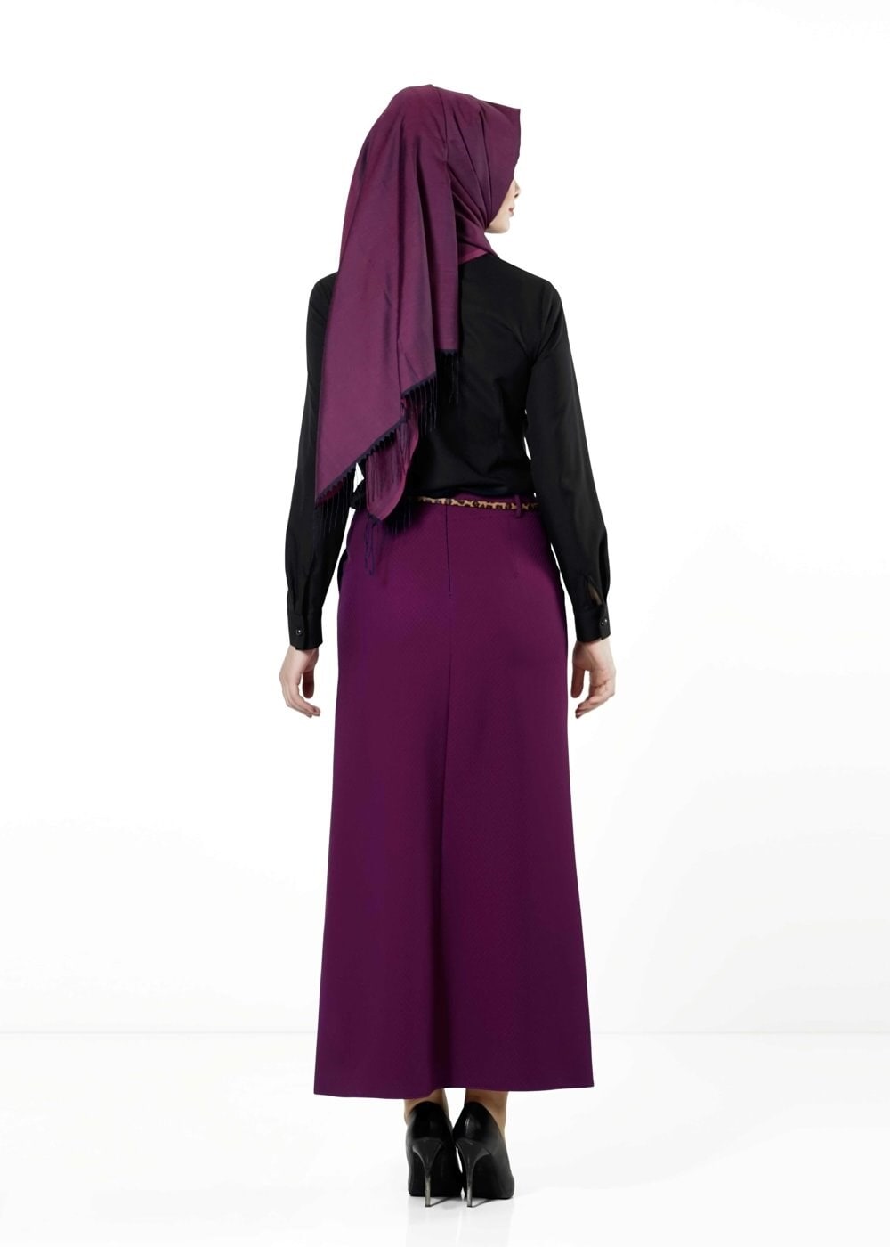 Tesettür giyim FUŞYA CEPLİ ETEK 6792 