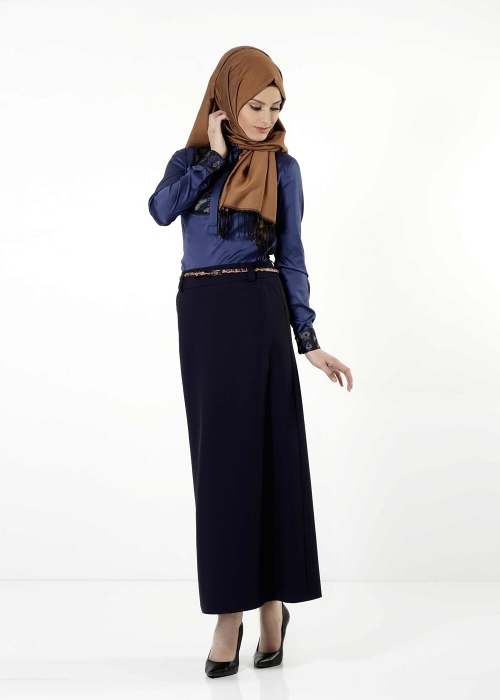 Tesettür giyim LACİVERT CEPLİ ETEK 6792 