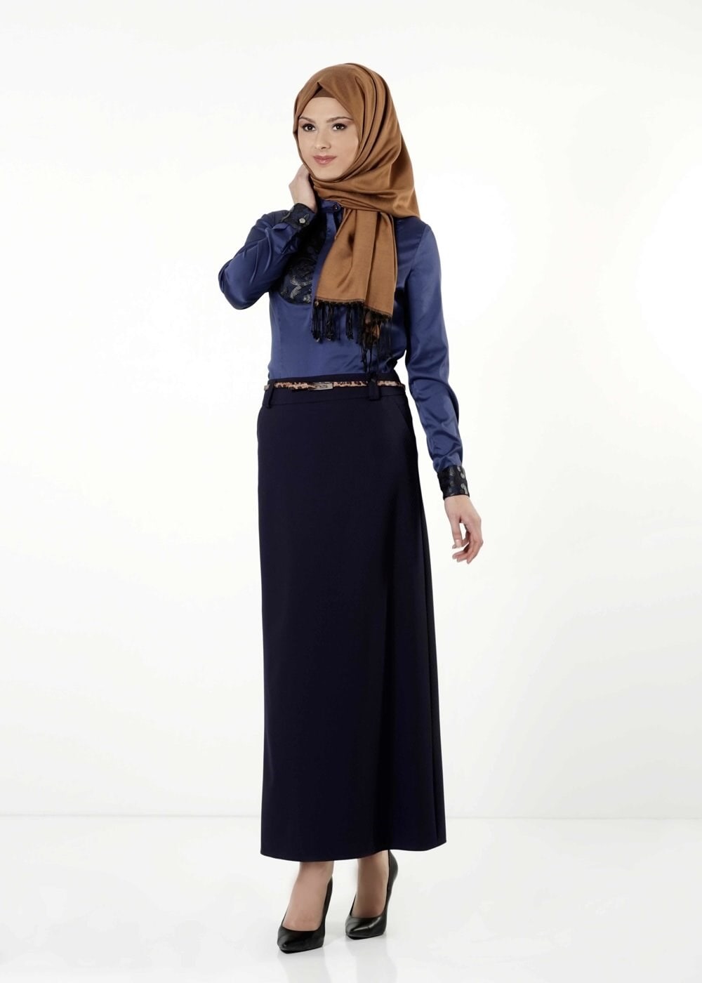 Tesettür giyim LACİVERT CEPLİ ETEK 6792 