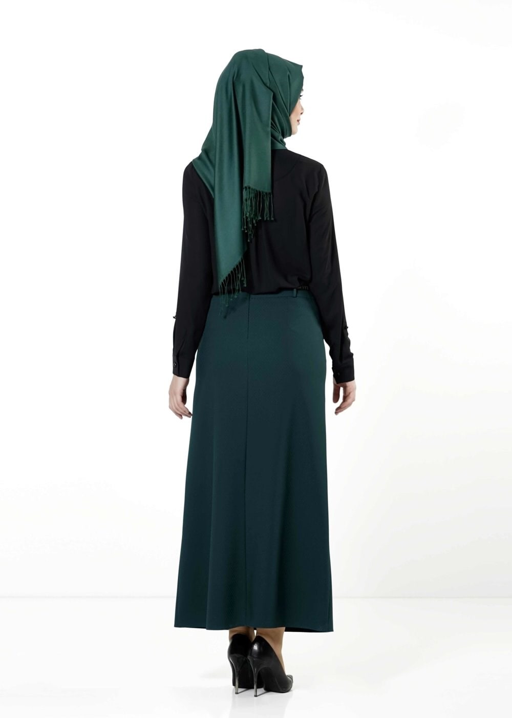 Tesettür giyim YEŞİL CEPLİ ETEK 6792 