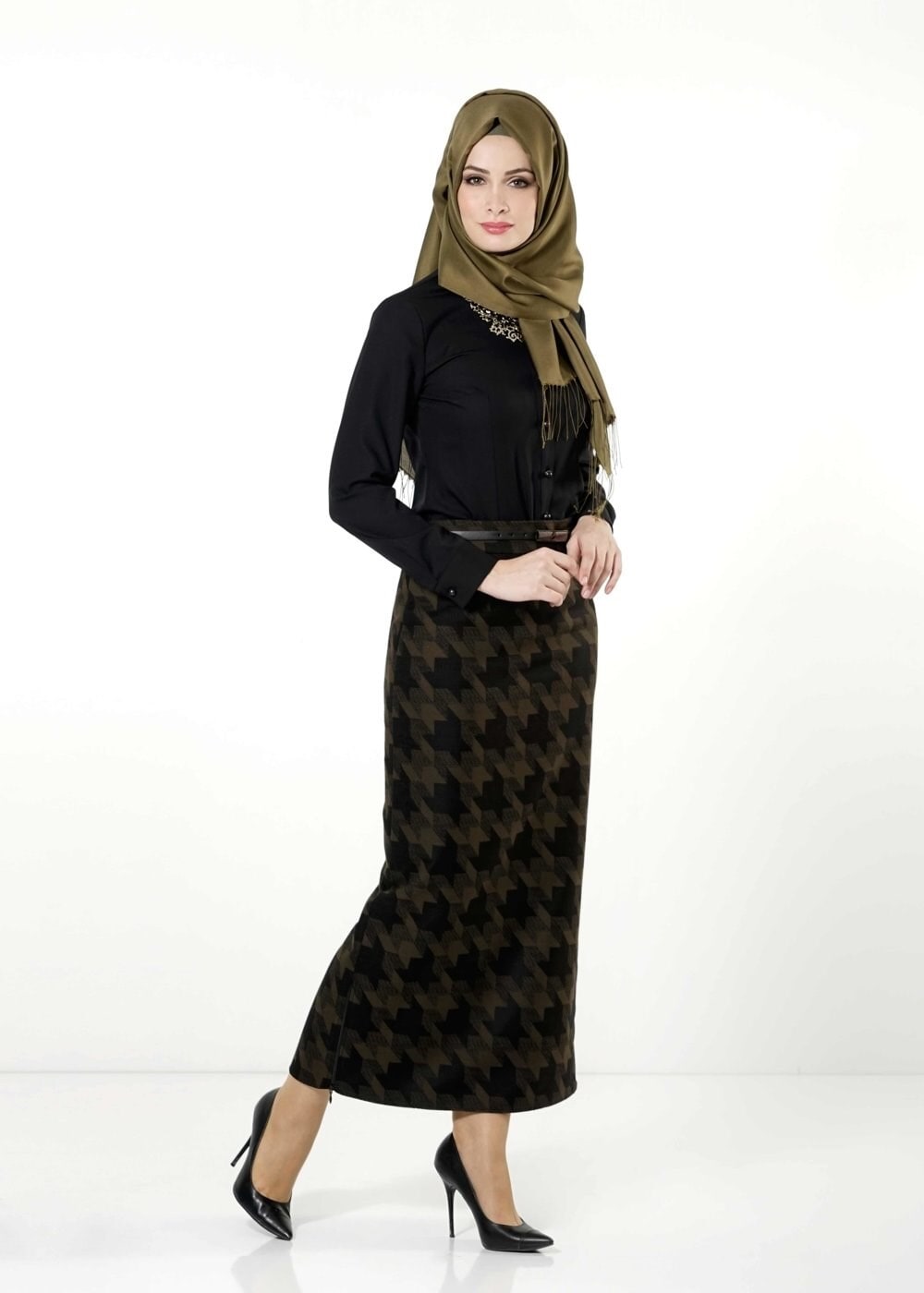 Tesettür giyim HAKİ 6794 ETEK