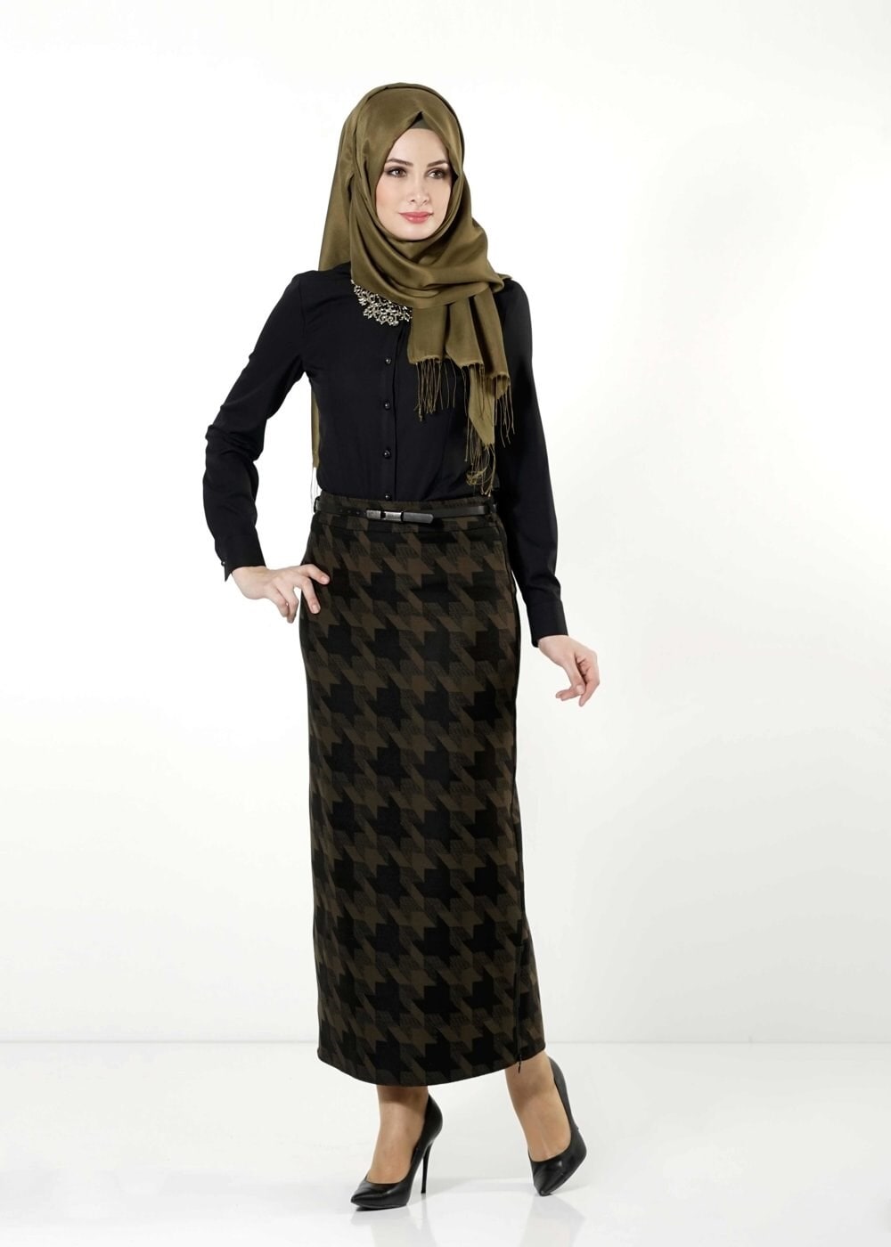 Tesettür giyim HAKİ 6794 ETEK