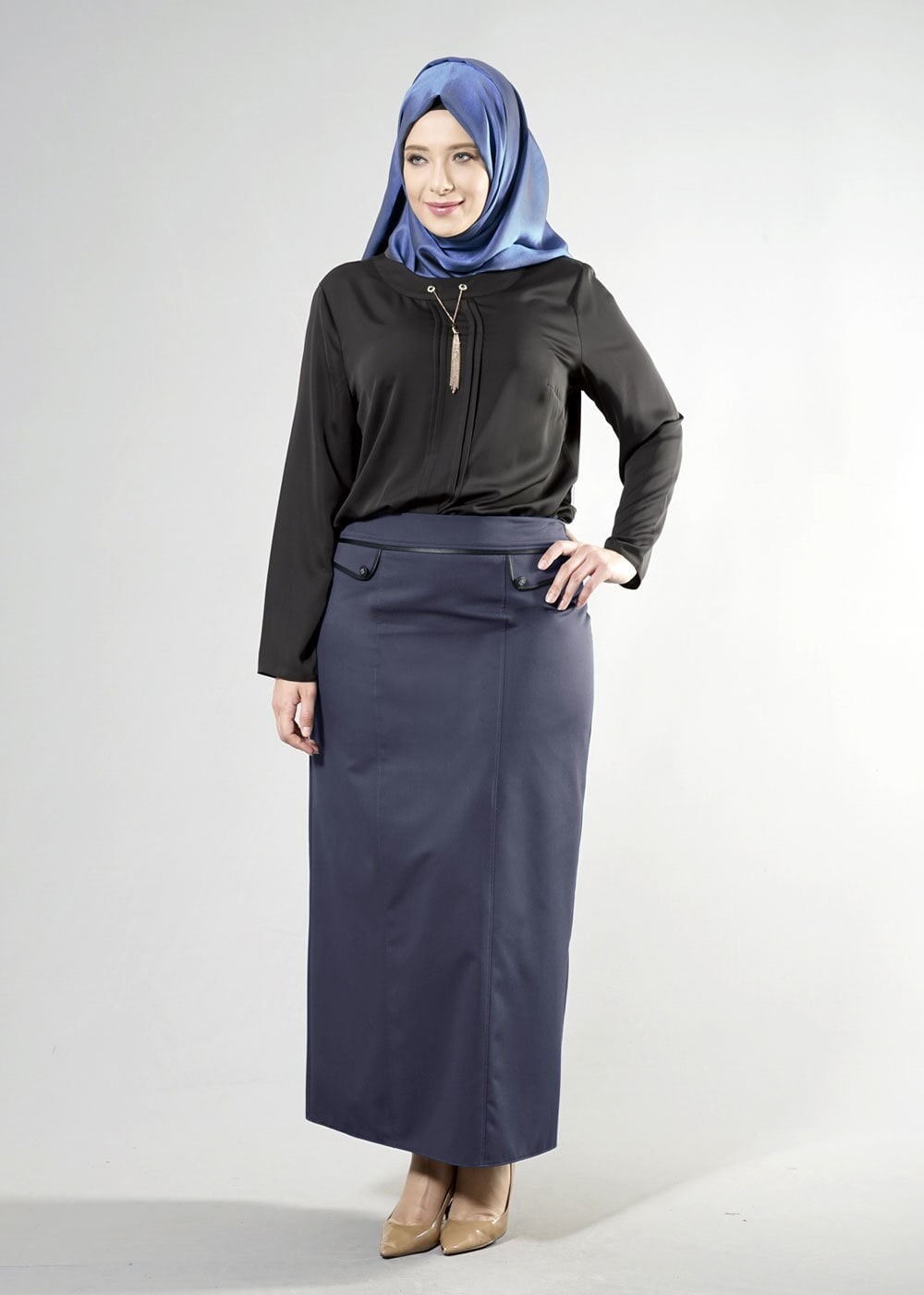 Tesettür giyim LACİVERT BÜYÜK BEDEN ETEK 6797 
