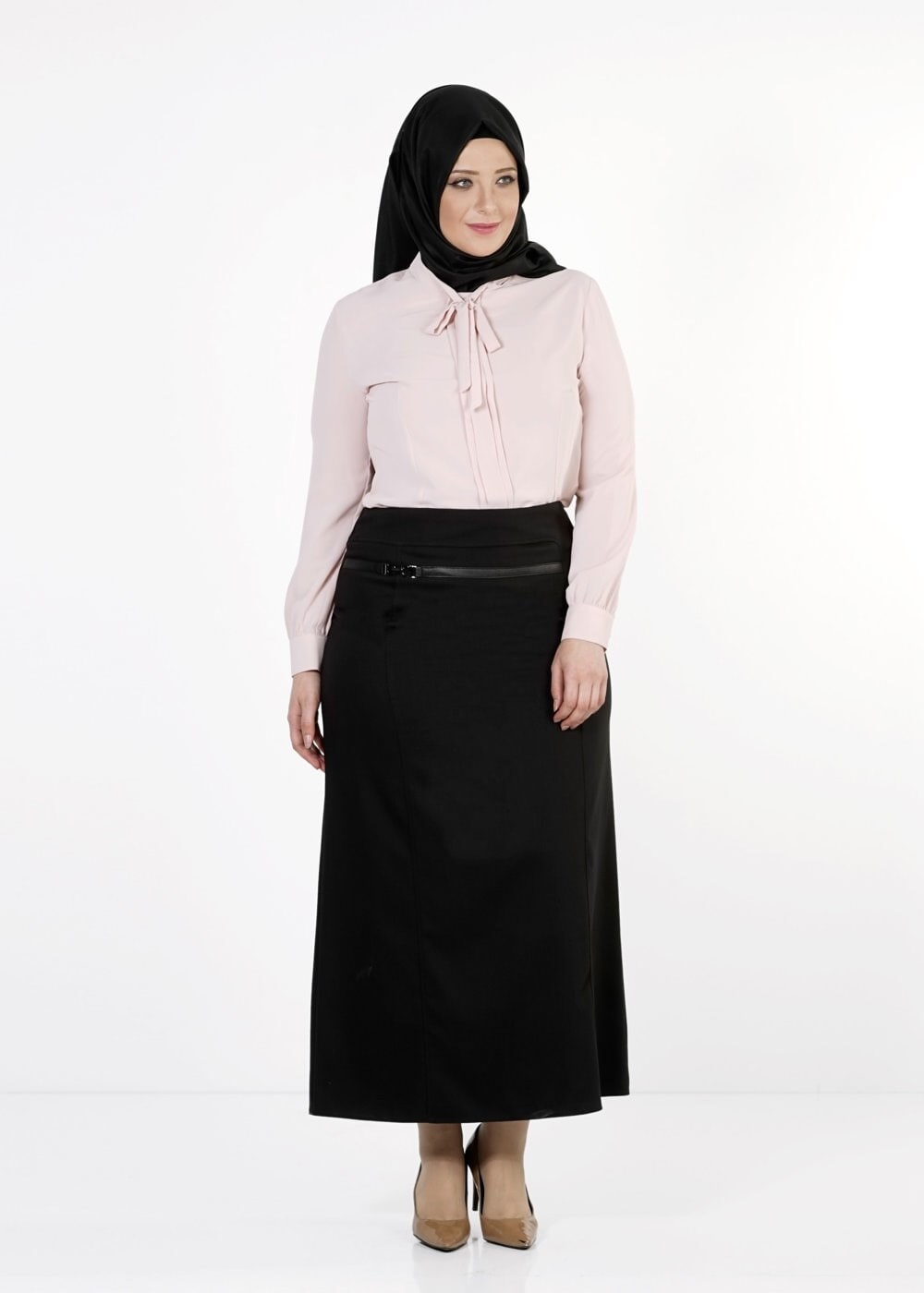 Tesettür giyim SİYAH TOKA DETAYLI ETEK 6798 