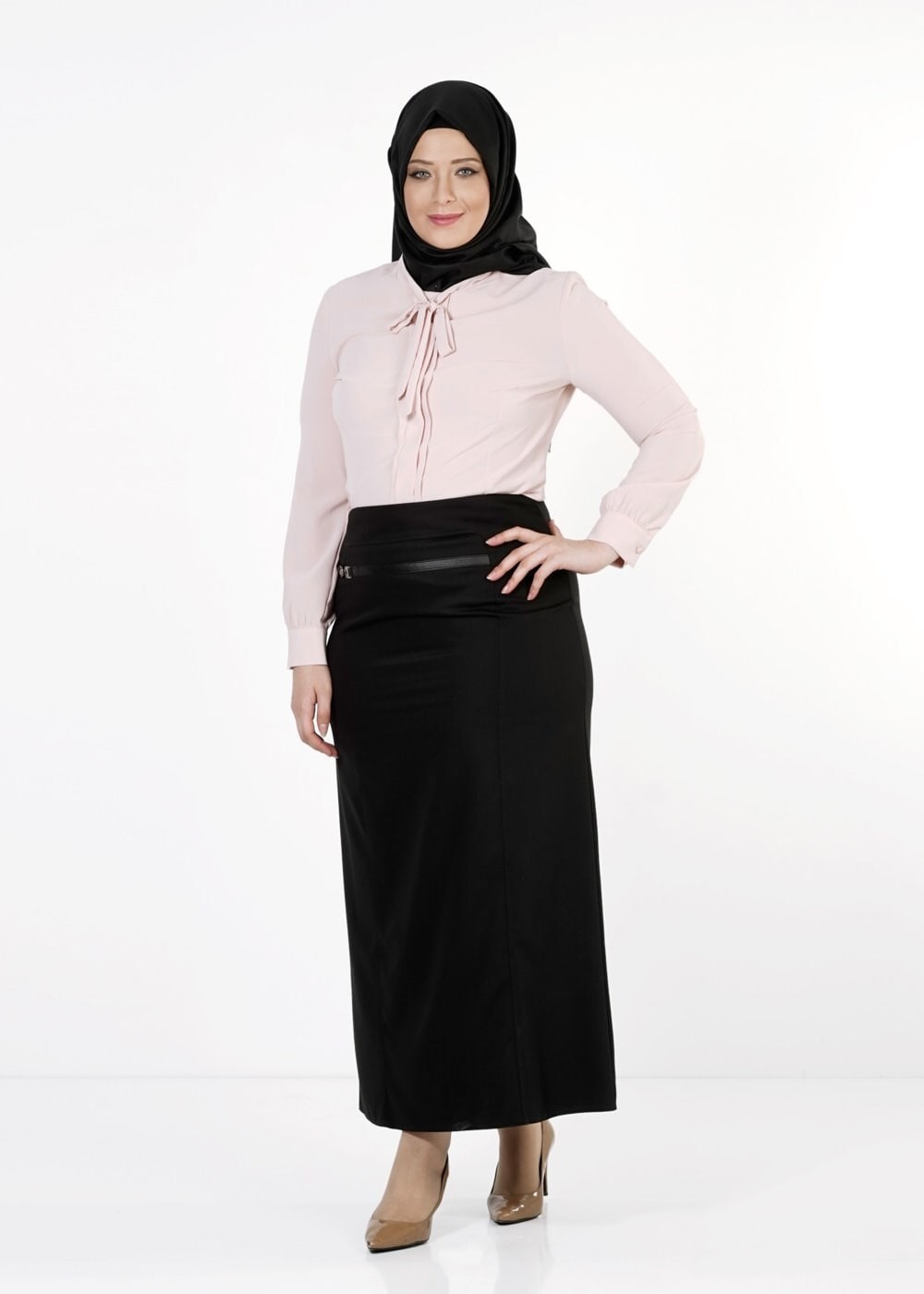 Tesettür giyim SİYAH TOKA DETAYLI ETEK 6798 