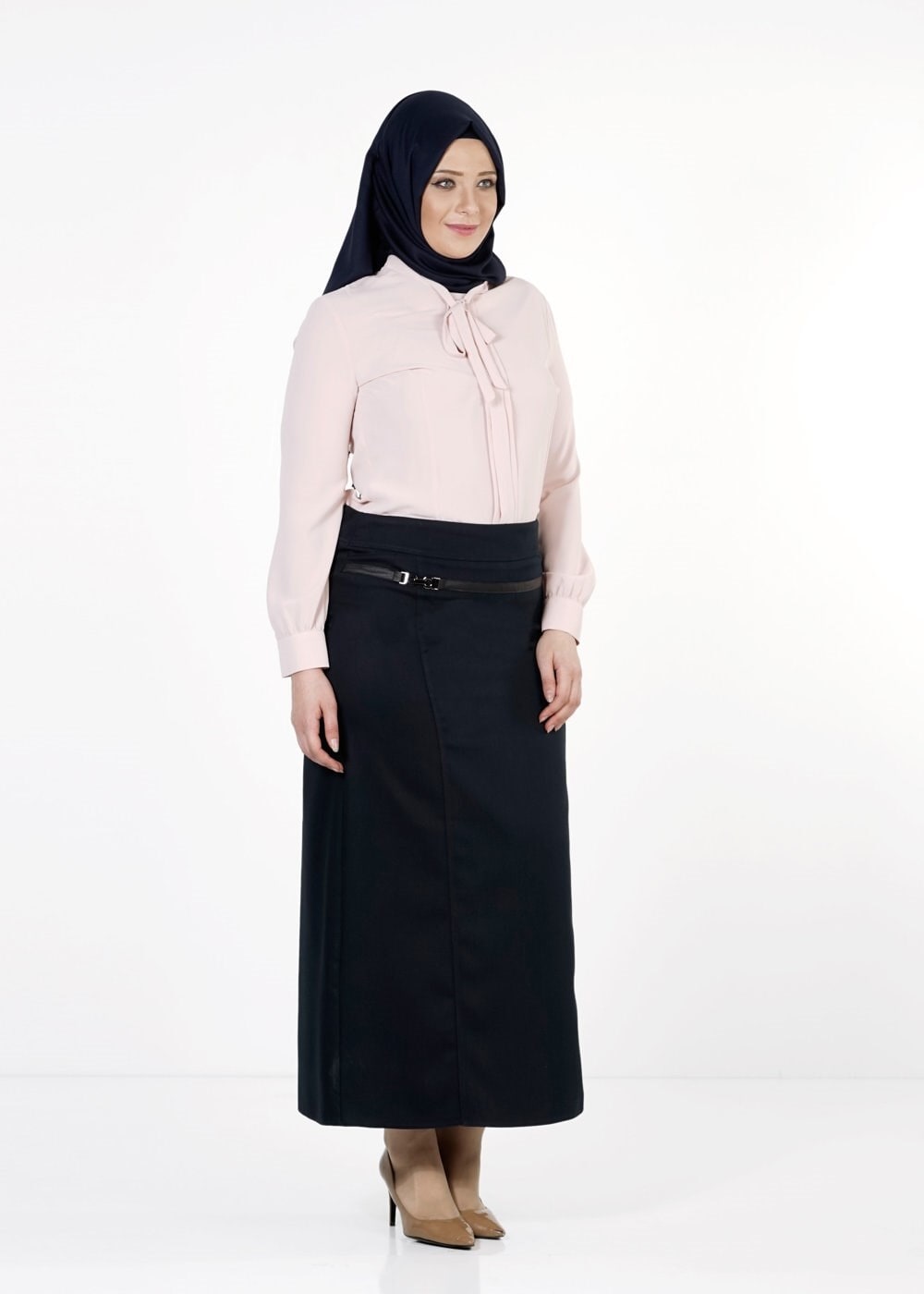 Tesettür giyim LACİVERT TOKA DETAYLI ETEK 6798 