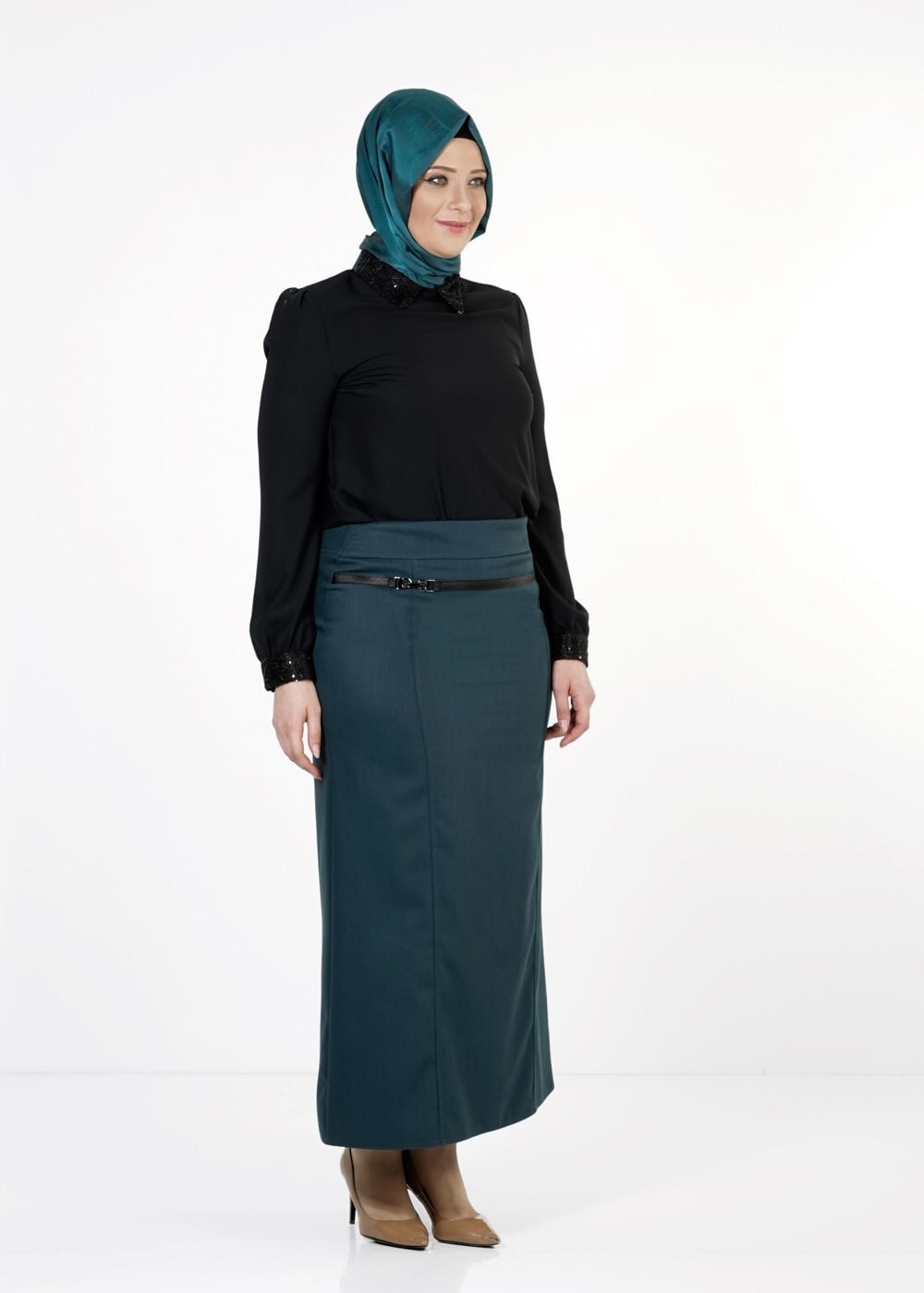 Tesettür giyim MAVİ TOKA DETAYLI ETEK 6798 