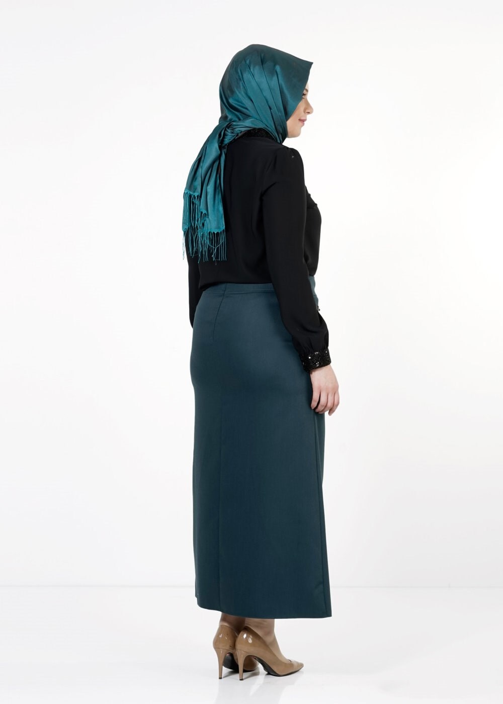 Tesettür giyim MAVİ TOKA DETAYLI ETEK 6798 