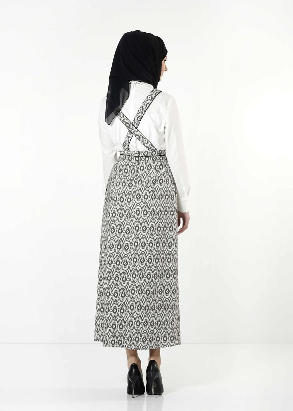Tesettür giyim HAKİ DESENLİ ASKILI ETEK 6800 