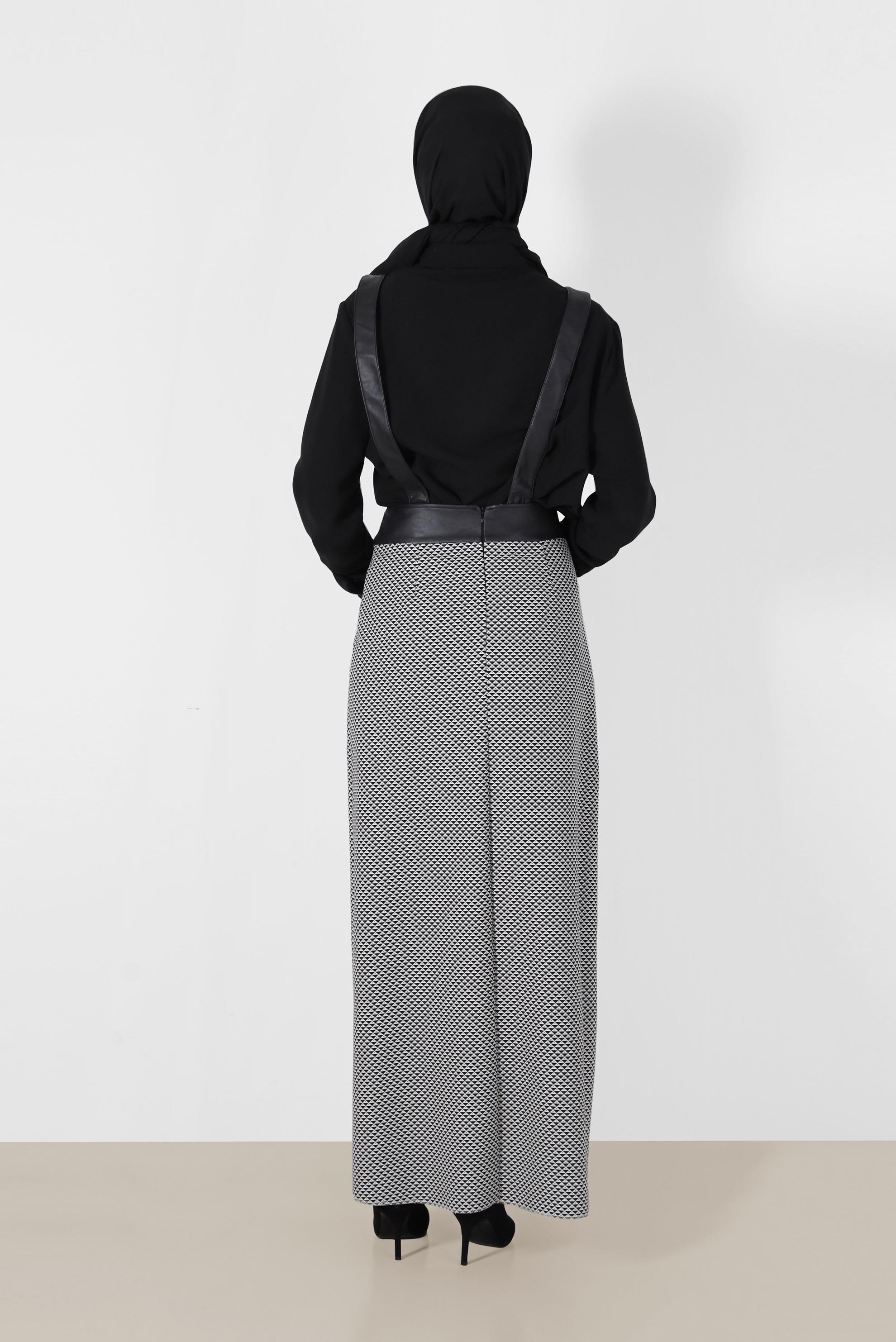 Tesettür giyim SİYAH ASKILI DESENLİ ETEK 6802 