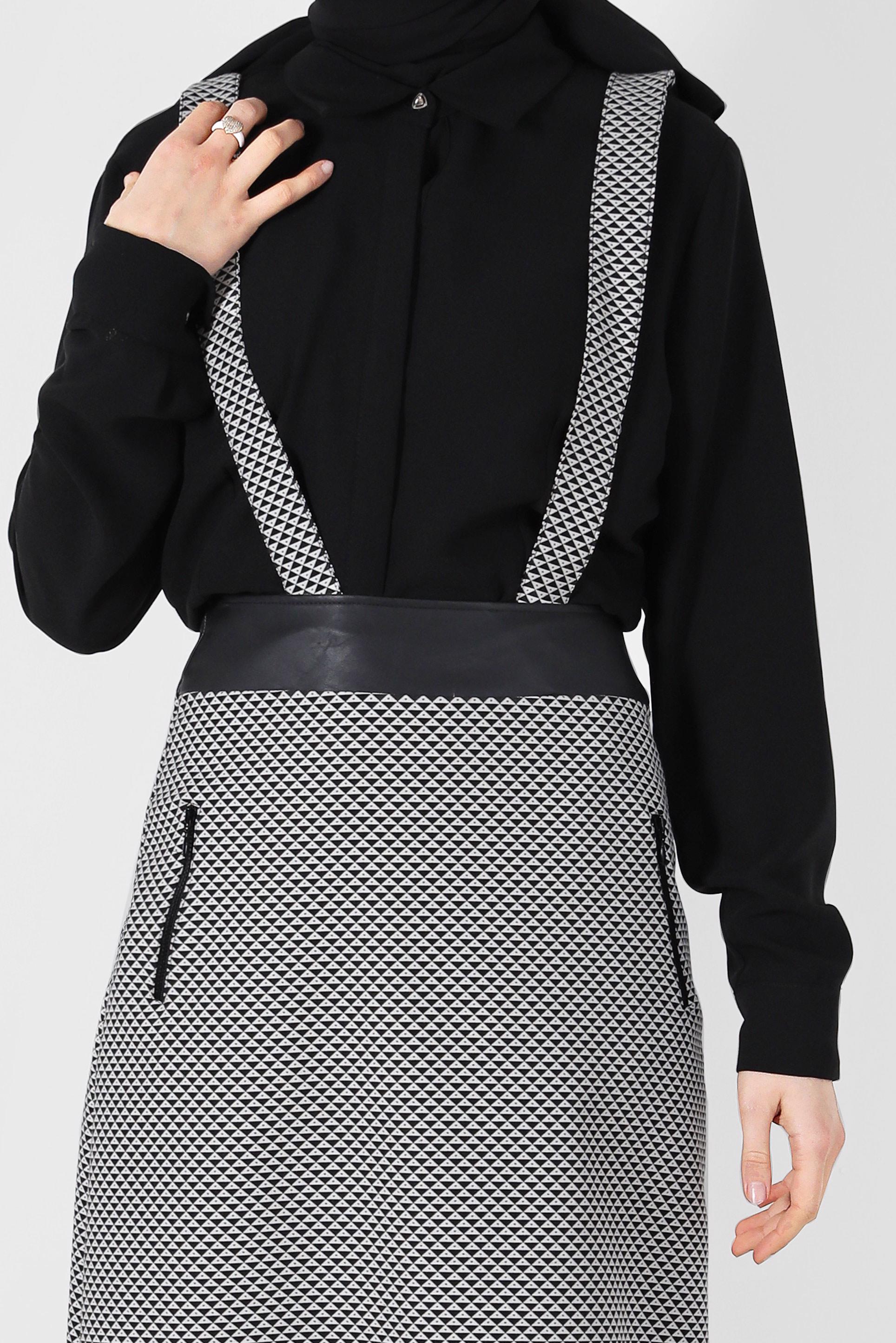 Tesettür giyim SİYAH ASKILI DESENLİ ETEK 6802 