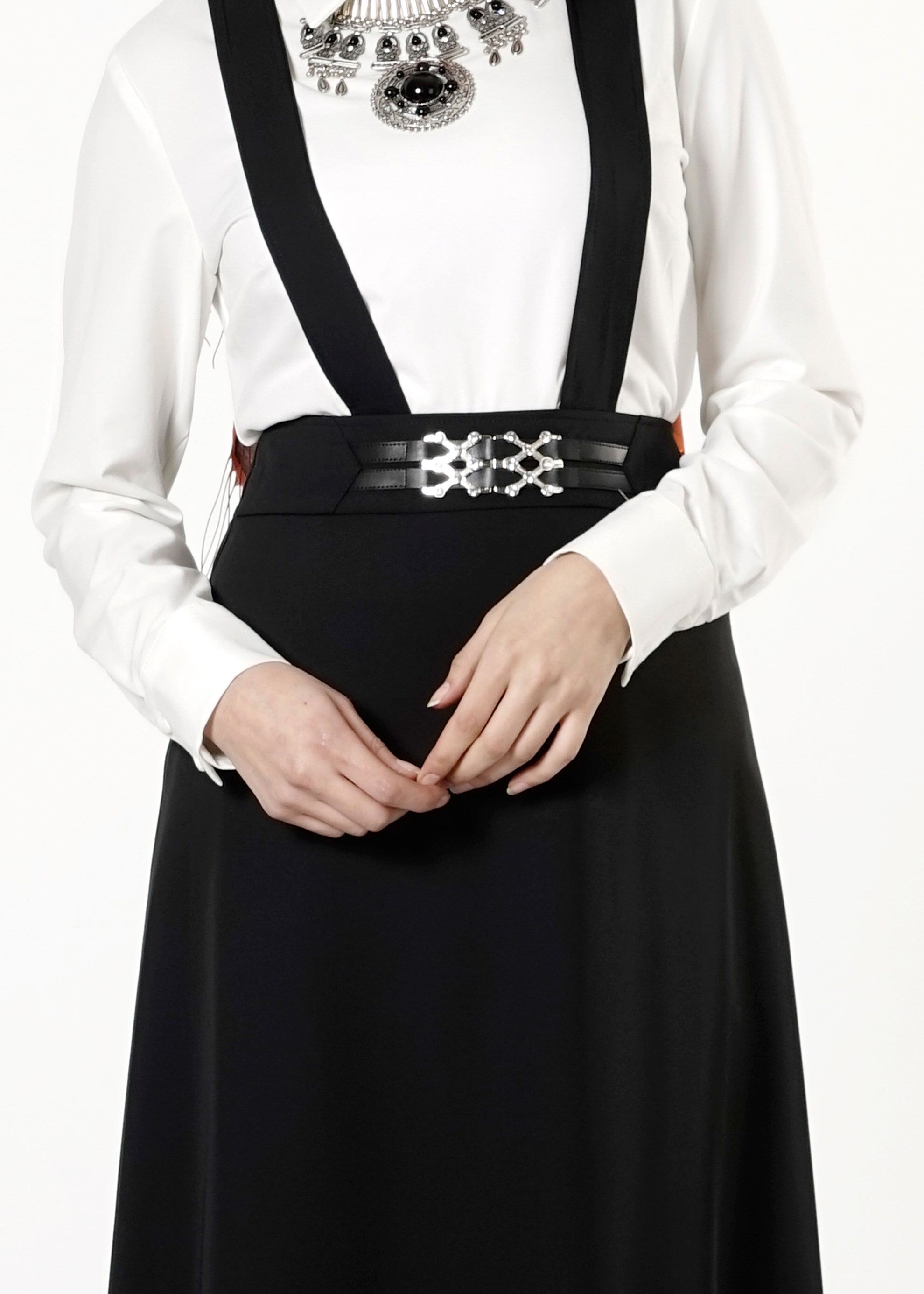 Tesettür giyim SİYAH ÇAPRAZ ASKILI ETEK 6805 