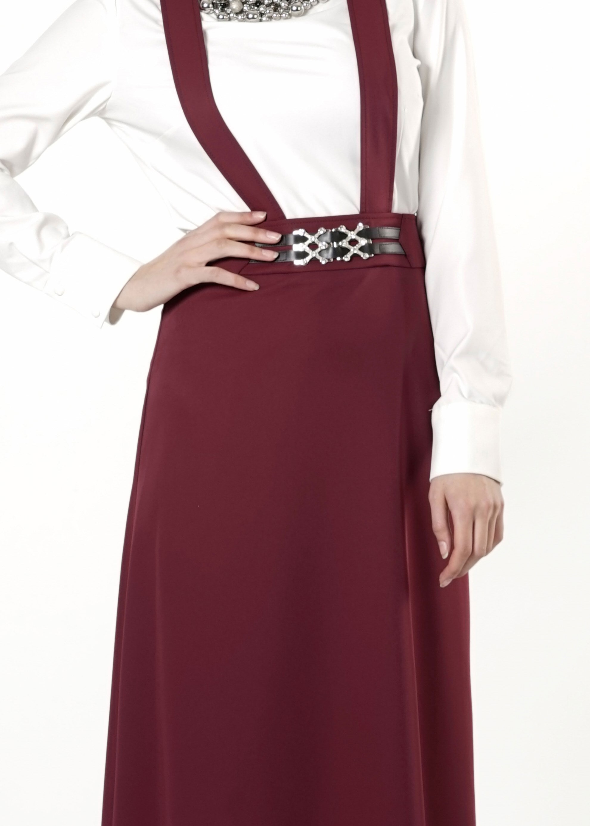 Tesettür giyim BORDO ÇAPRAZ ASKILI ETEK 6805 