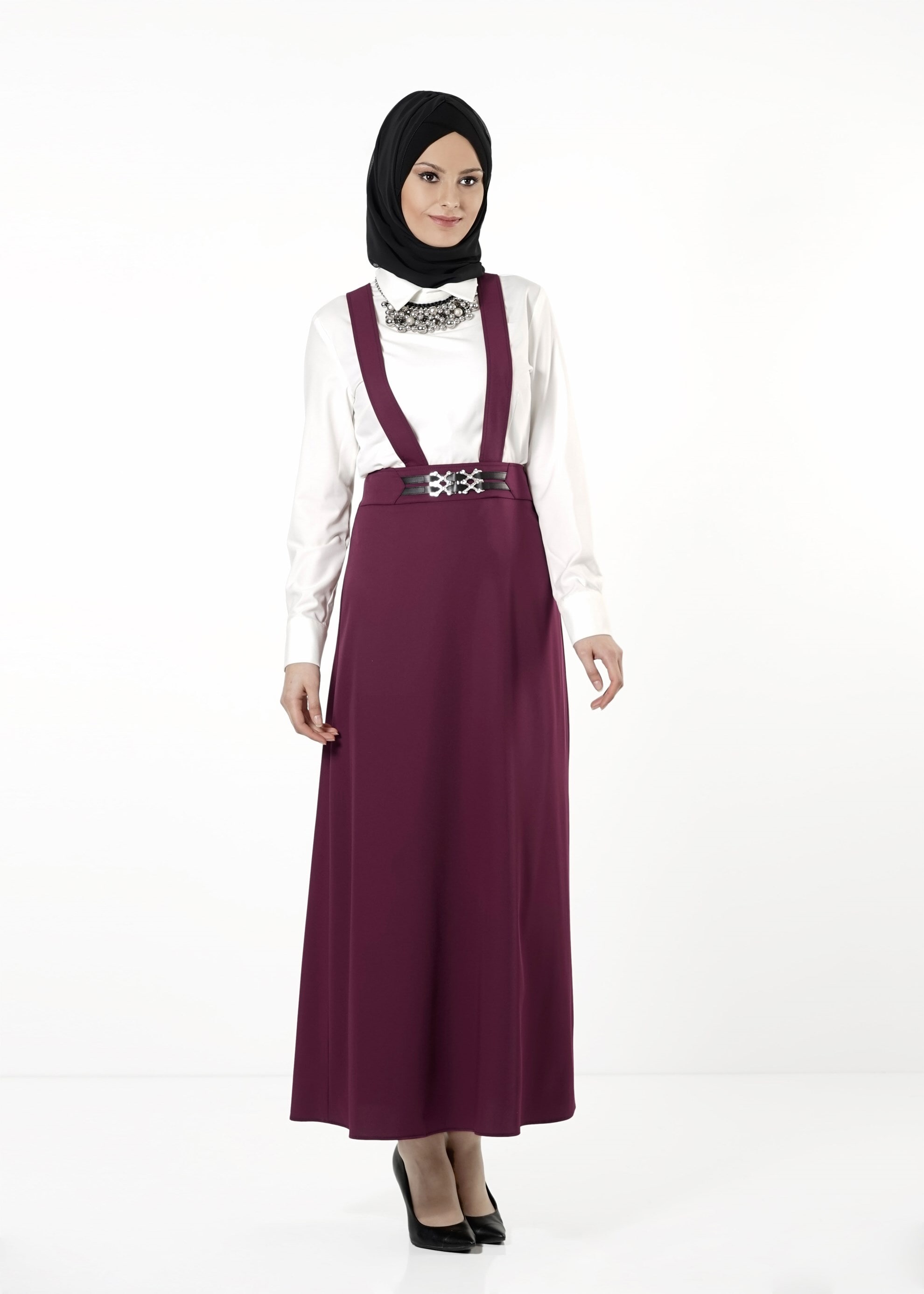 Tesettür giyim MÜRDÜM ÇAPRAZ ASKILI ETEK 6805 