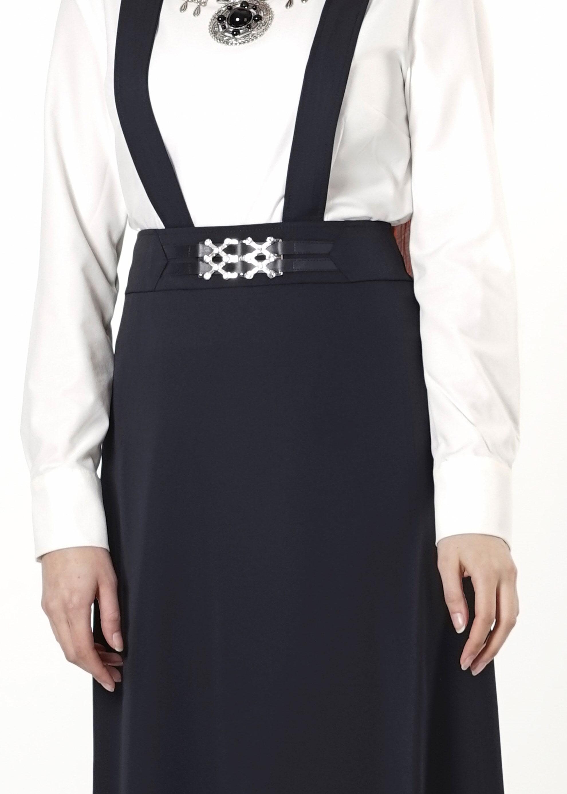 Tesettür giyim LACİVERT ÇAPRAZ ASKILI ETEK 6805 