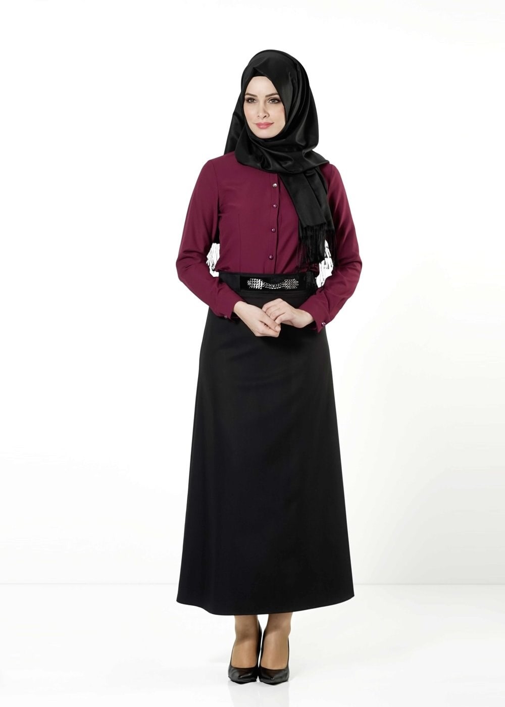 Tesettür giyim SİYAH ZİNCİR DETAYLI ETEK 6809