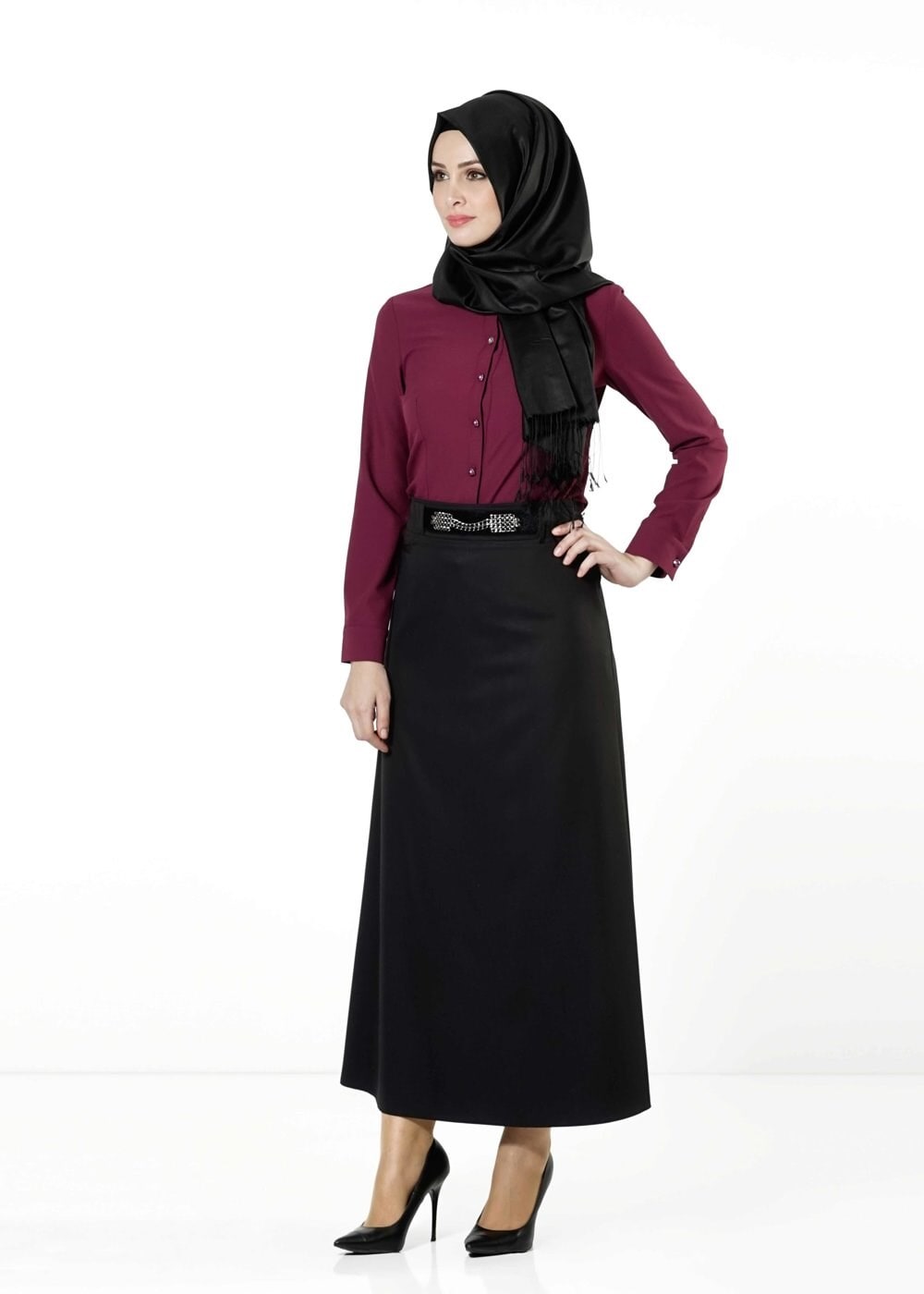 Tesettür giyim SİYAH ZİNCİR DETAYLI ETEK 6809