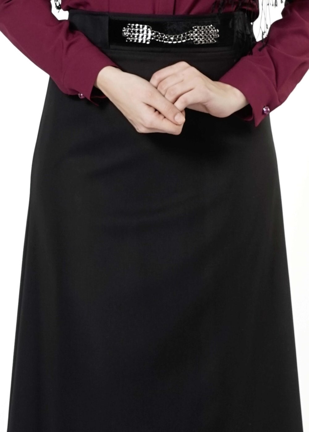 Tesettür giyim SİYAH ZİNCİR DETAYLI ETEK 6809