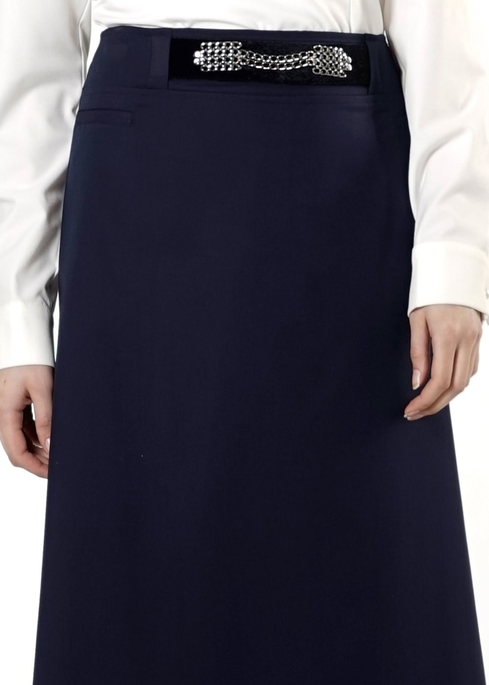 Tesettür giyim LACİVERT ZİNCİR DETAYLI ETEK 6809