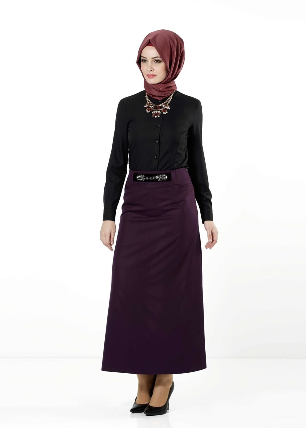 Tesettür giyim MÜRDÜM ZİNCİR DETAYLI ETEK 6809