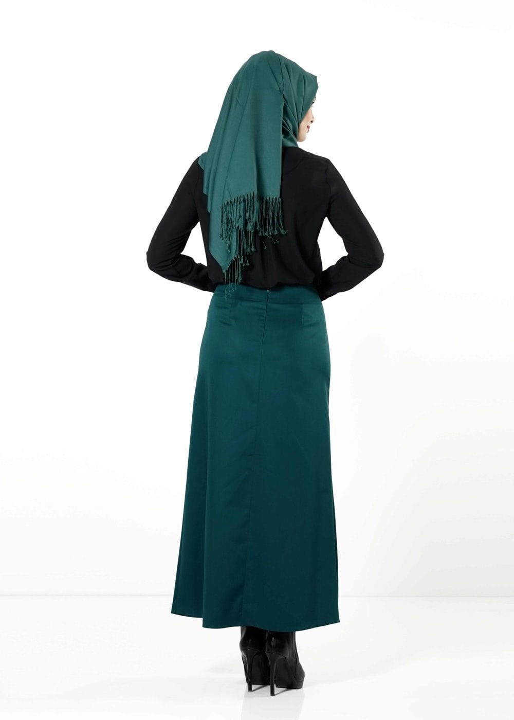 Tesettür giyim YEŞİL ZİNCİR DETAYLI ETEK 6809