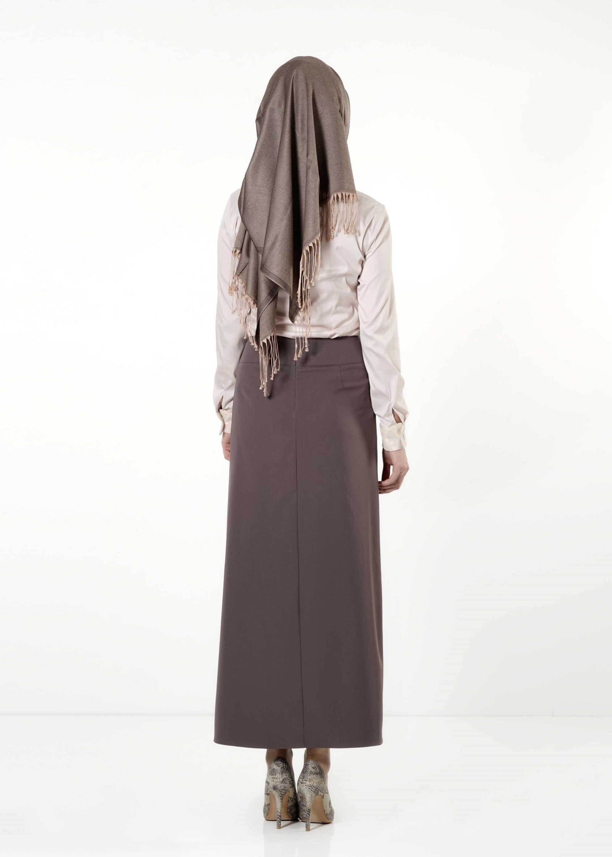 Tesettür giyim VİZON İNCİ DETAYLI ETEK 6810 